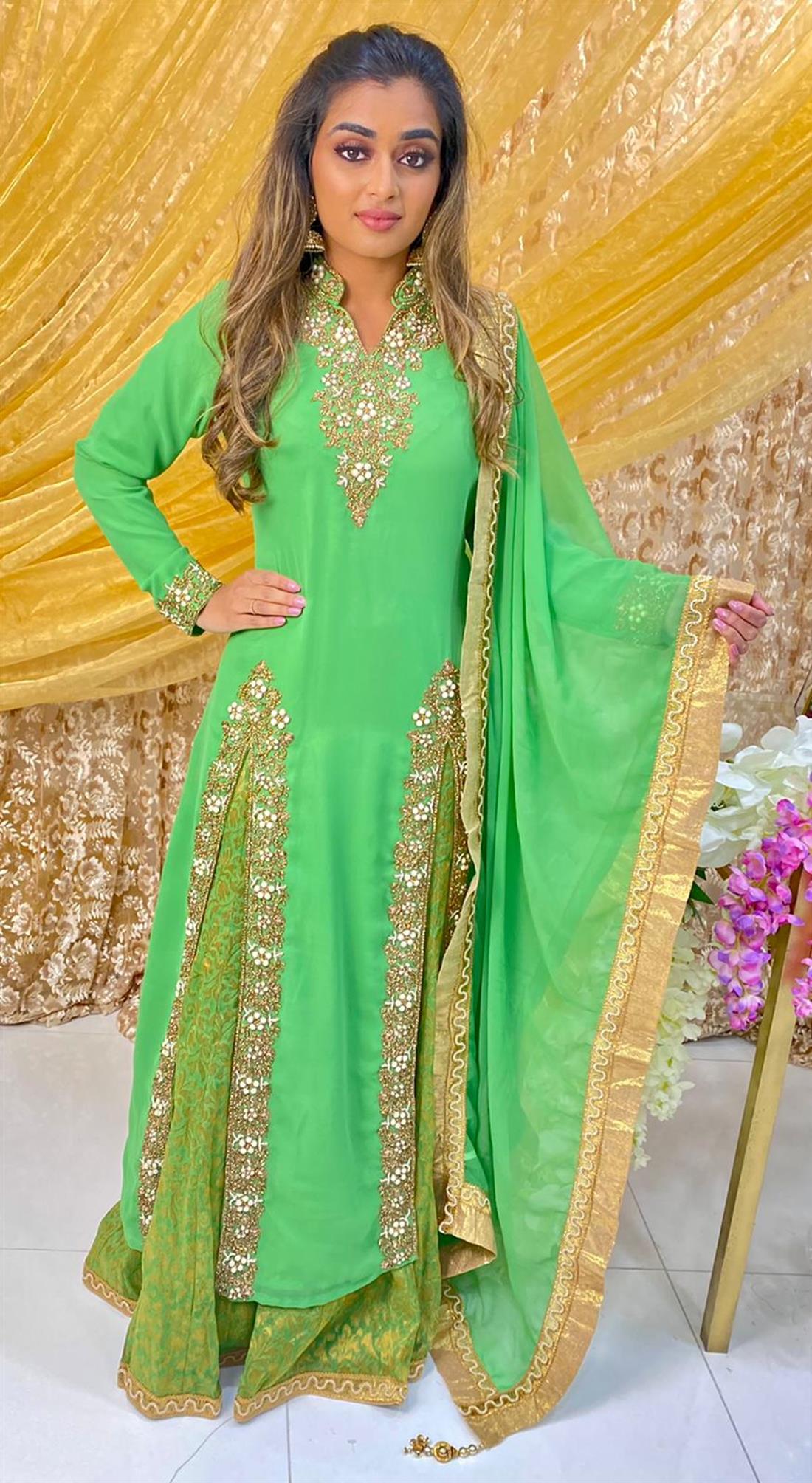 Green Embroidered Banarasi Bridal Partywear