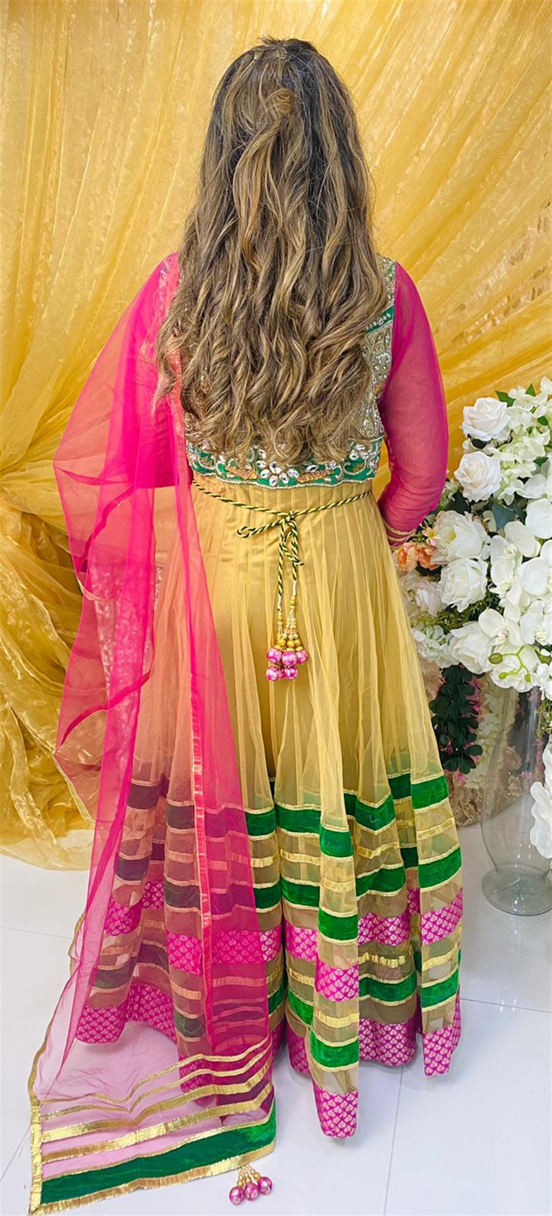 Gold & Pink Net Anarkali Bridal Partywear