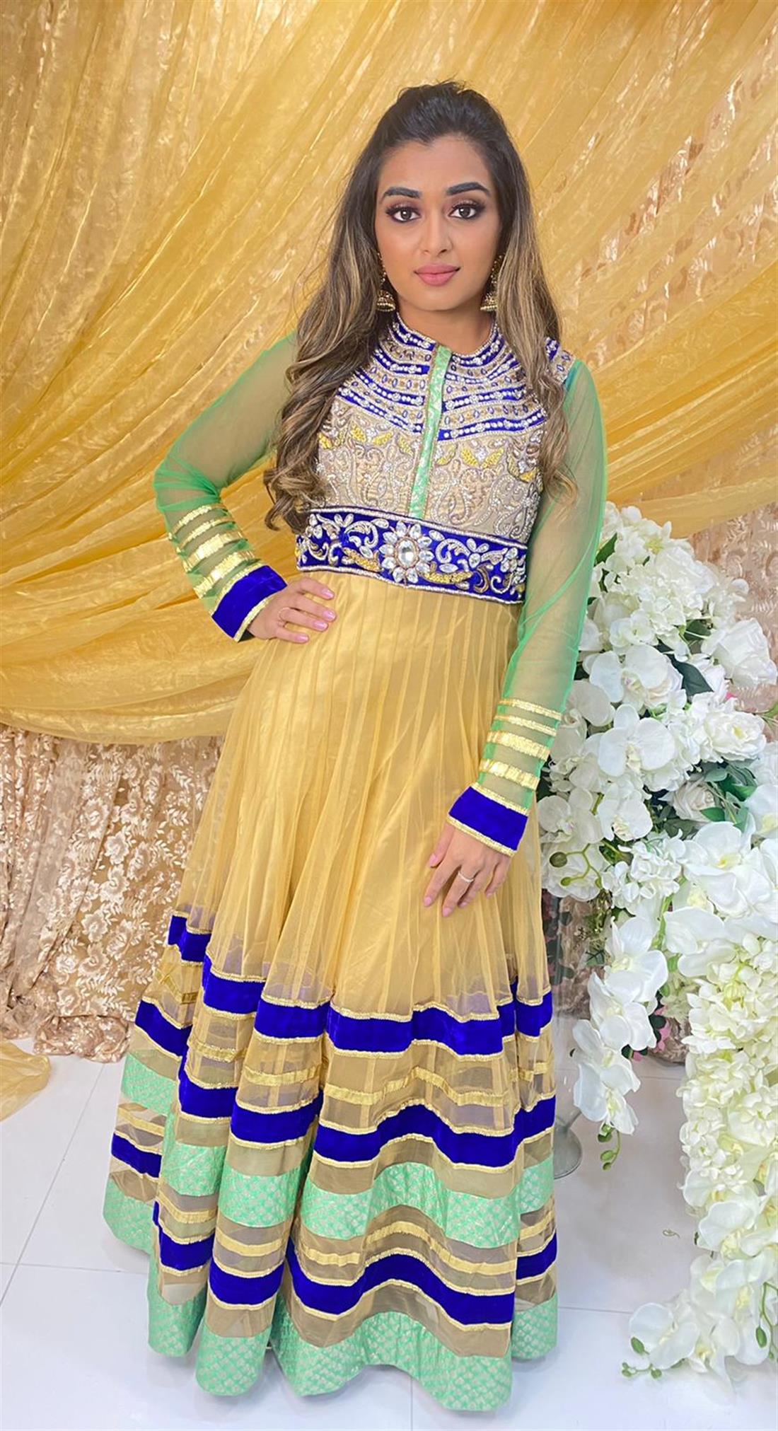 Gold & Green Anarkali Bridal Partywear