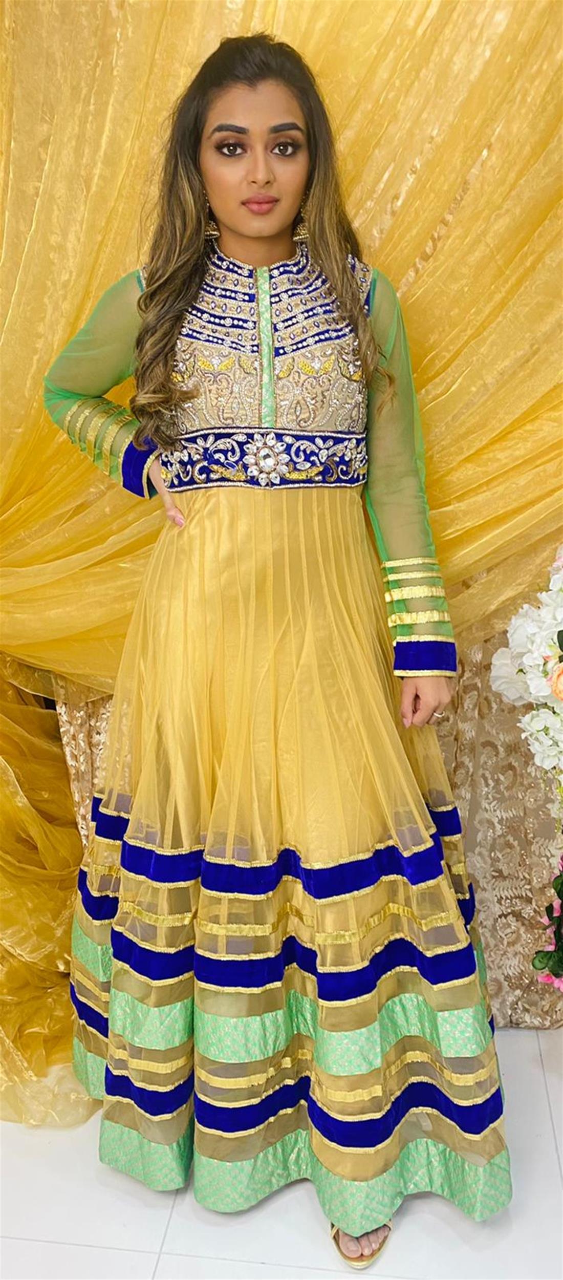 Gold & Green Anarkali Bridal Partywear