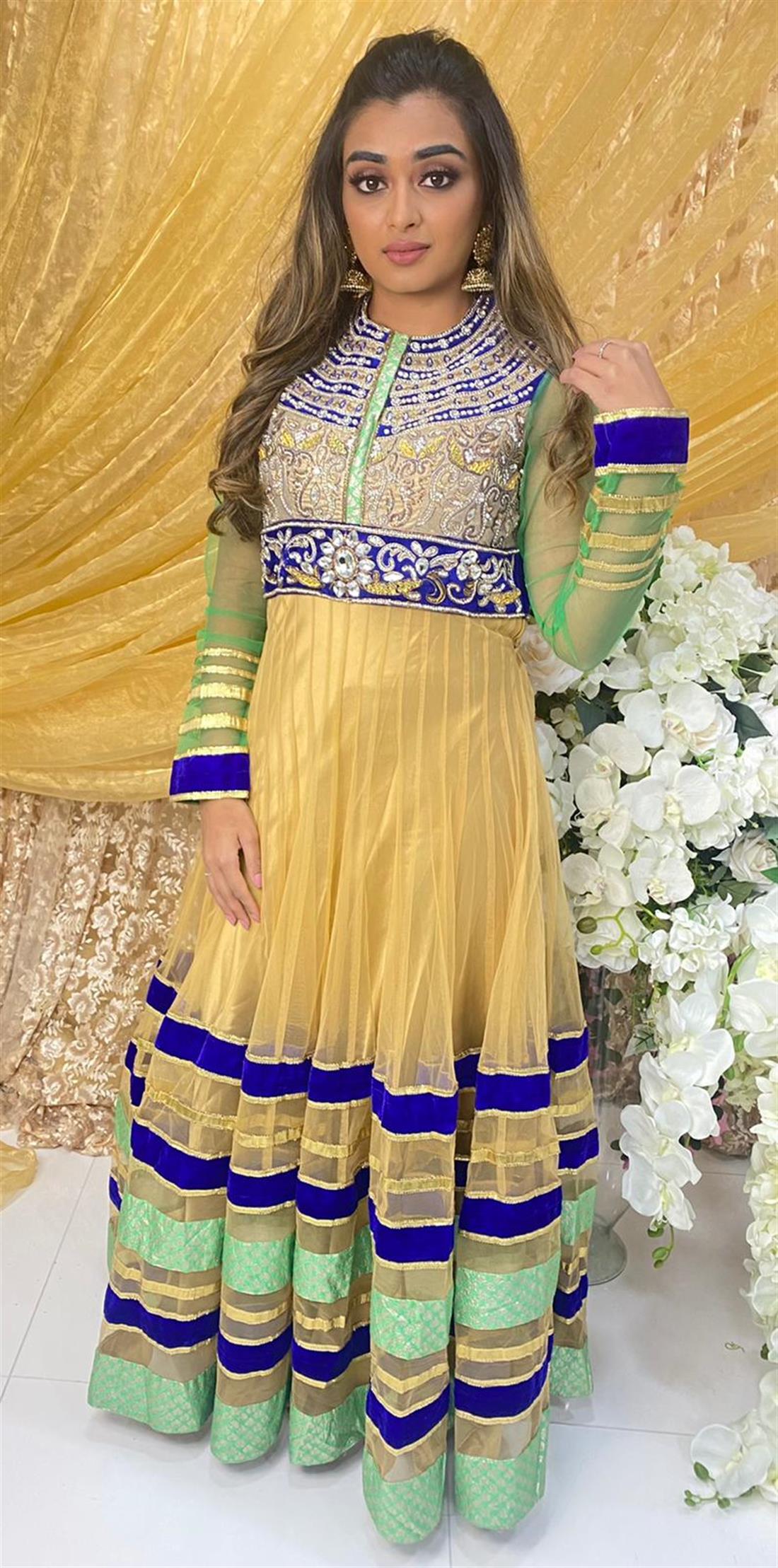 Gold & Green Anarkali Bridal Partywear