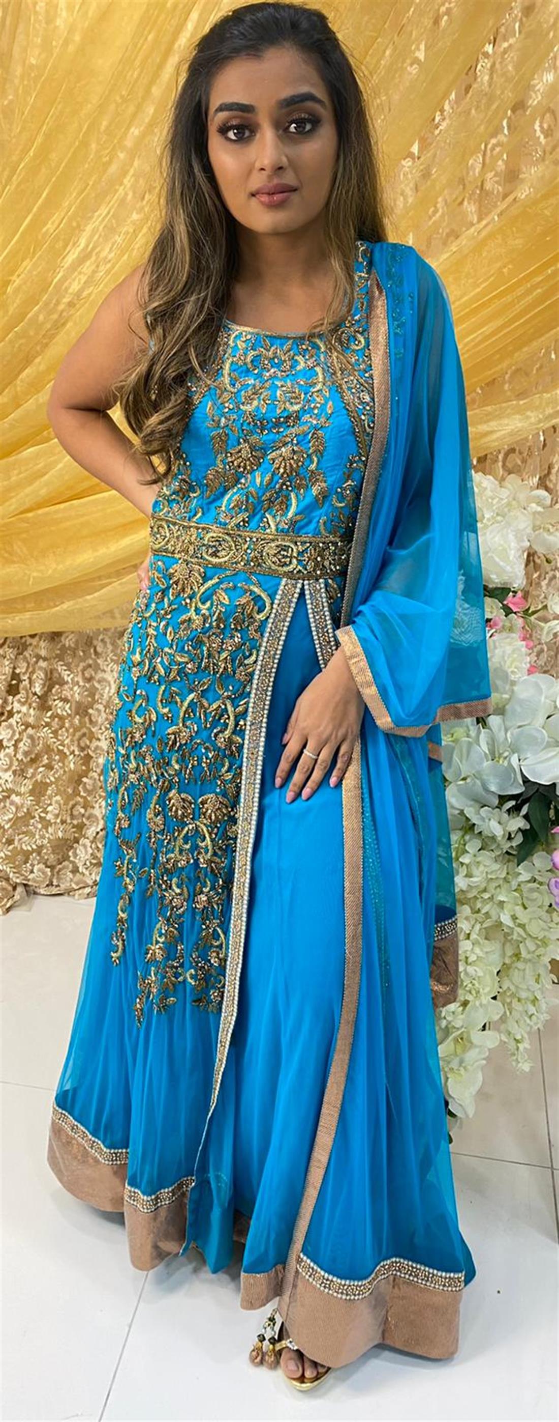 Blue Embroidered Net Bridal Partywear
