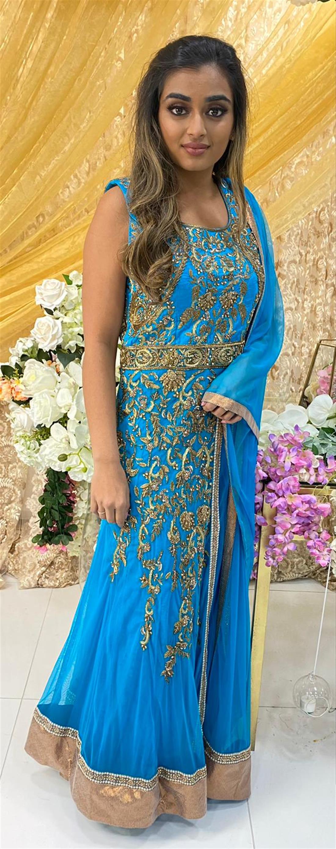 Blue Embroidered Net Bridal Partywear