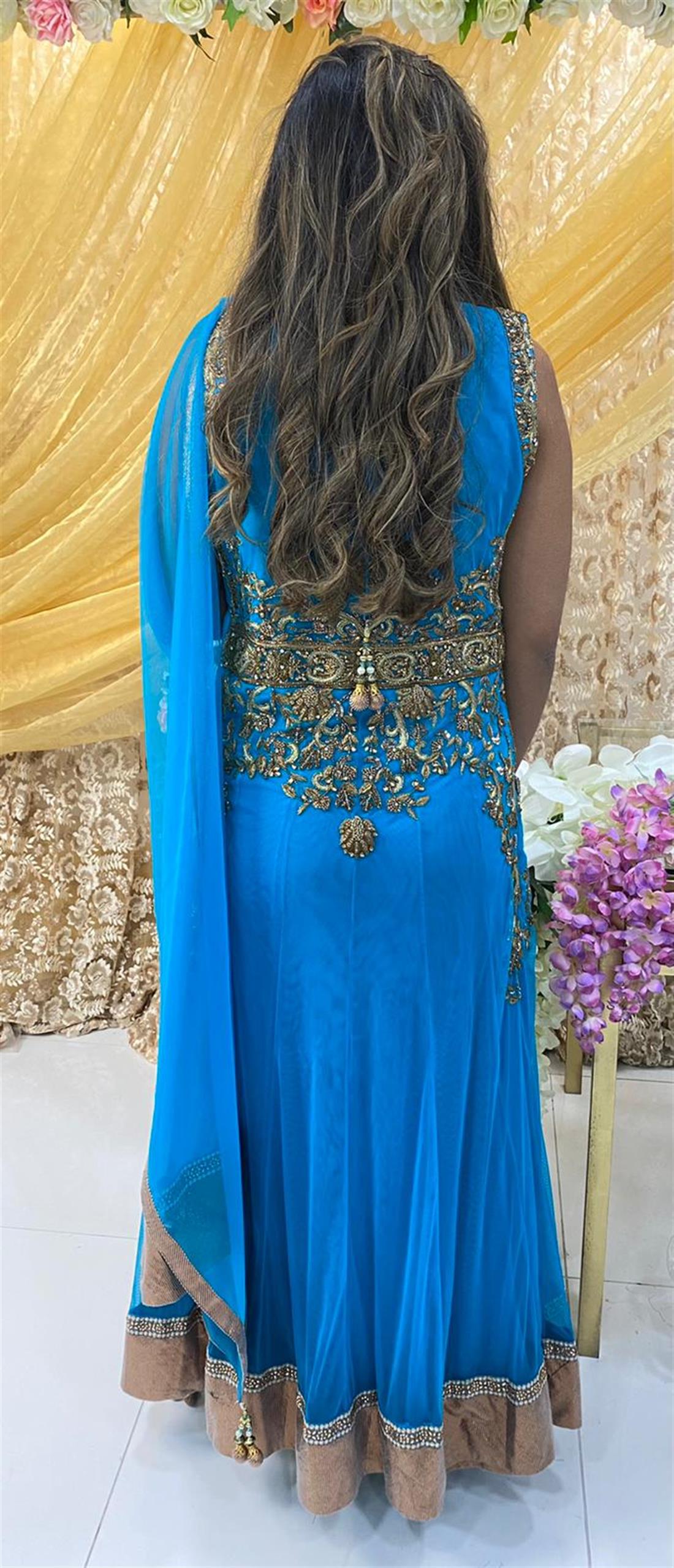 Blue Embroidered Net Bridal Partywear