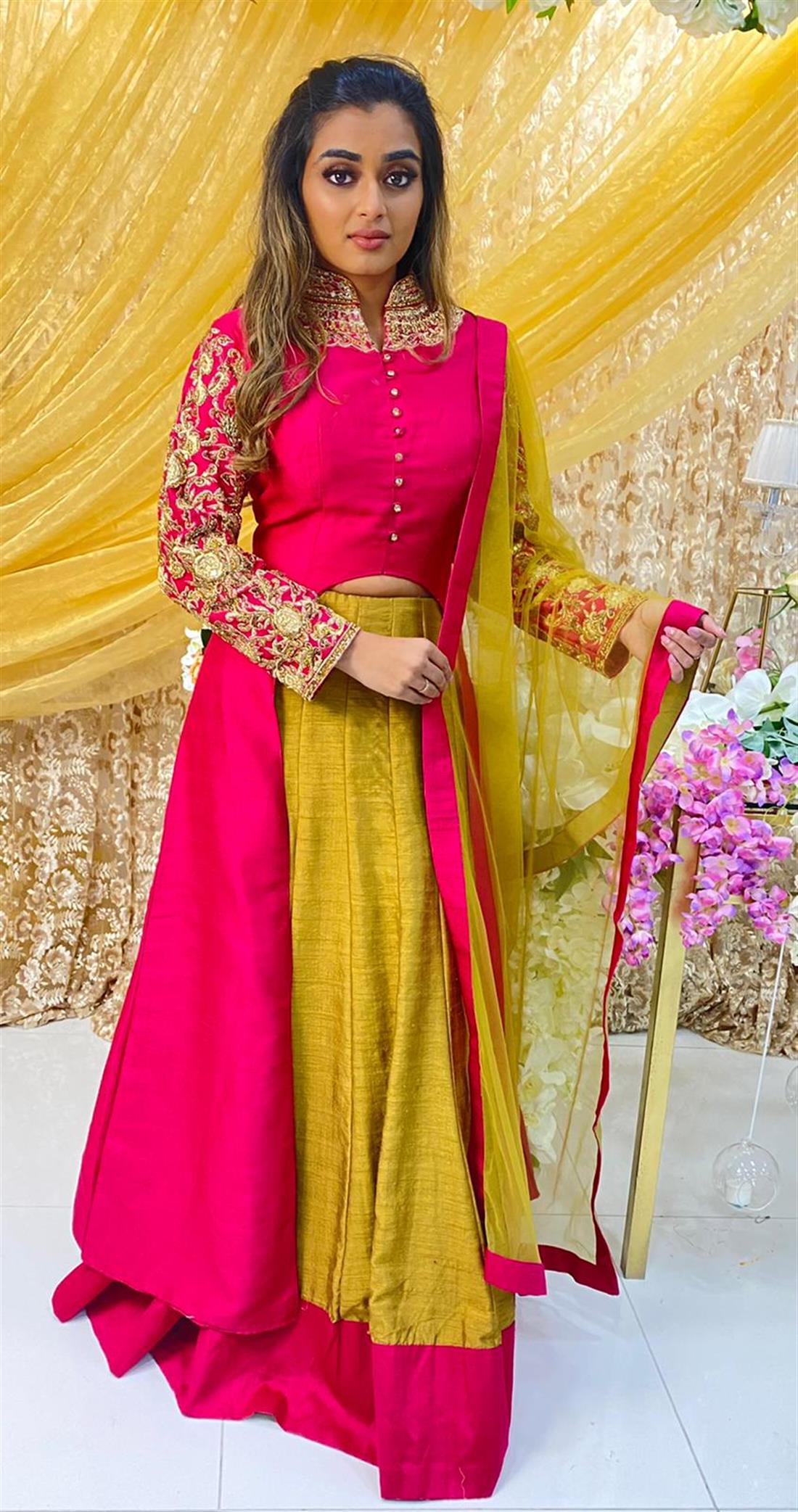 Pink & Antique Gold Stone Work Net Bridal Partywear