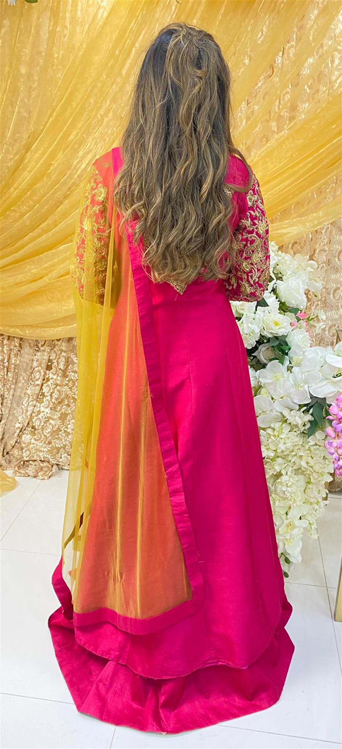 Pink & Antique Gold Stone Work Net Bridal Partywear