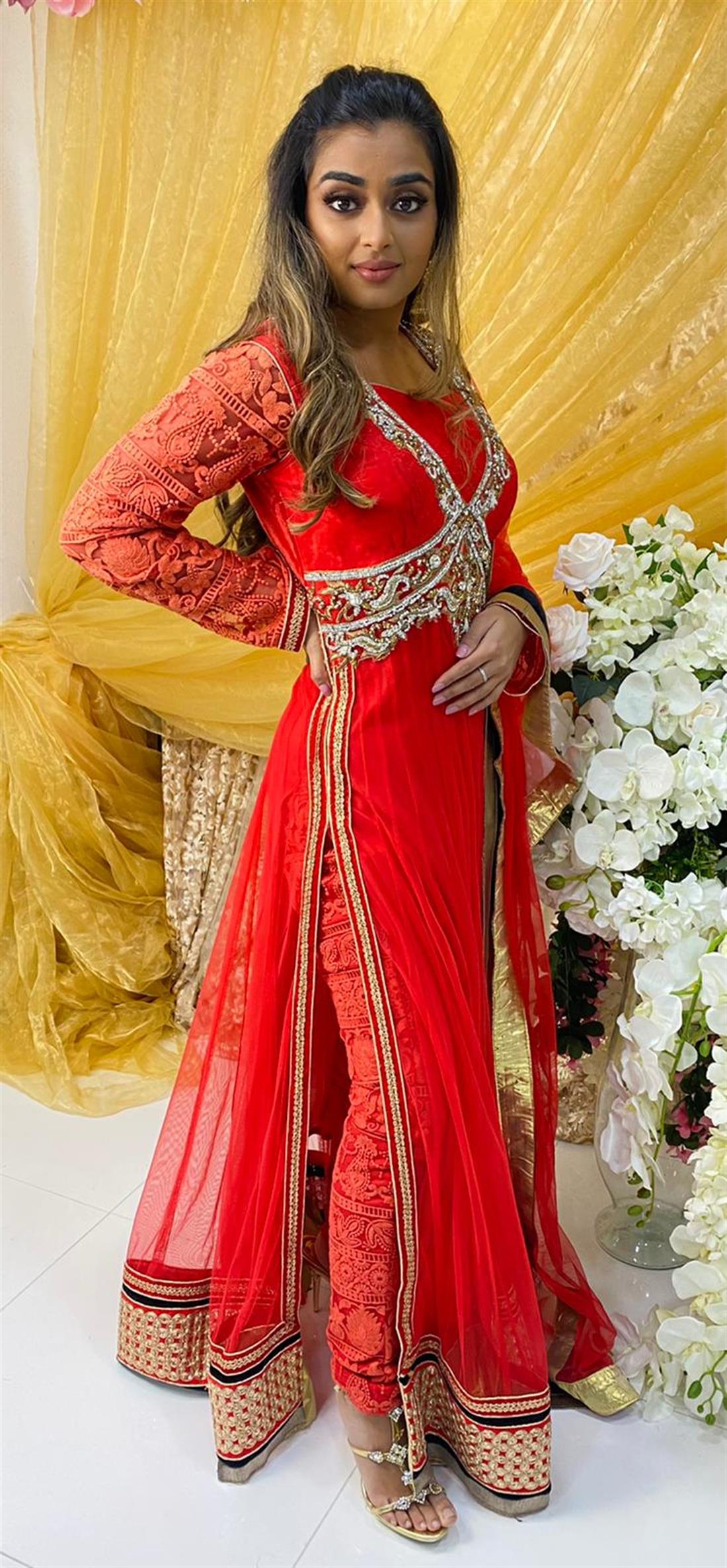 Red Stone Work Net Maxi Bridal Partywear