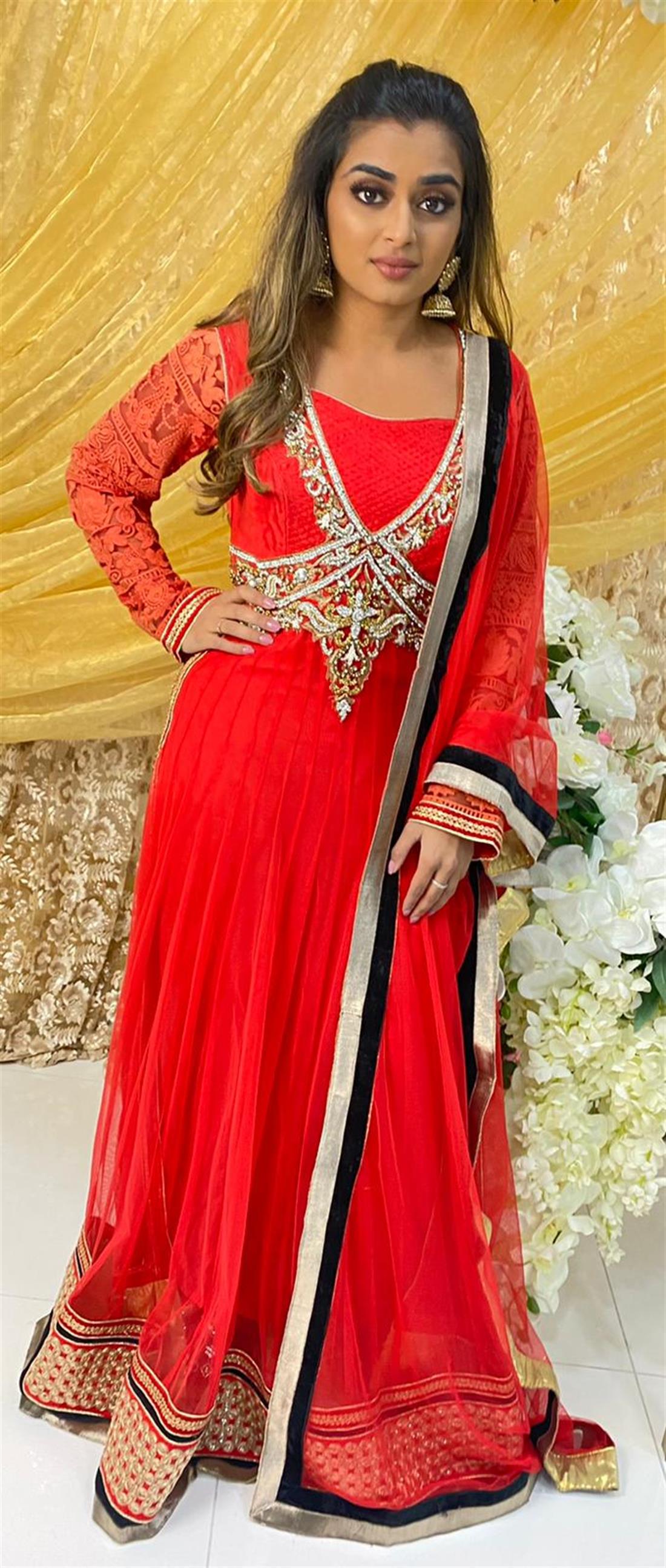 Red Stone Work Net Maxi Bridal Partywear