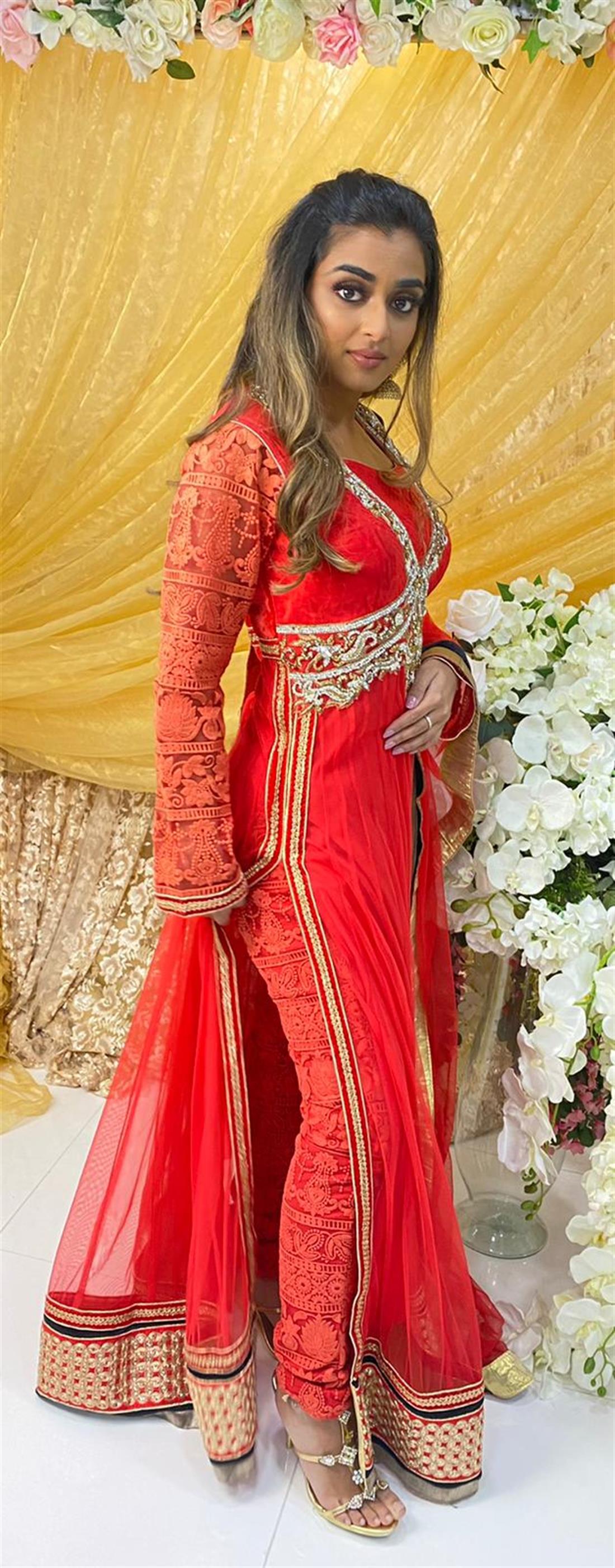 Red Stone Work Net Maxi Bridal Partywear