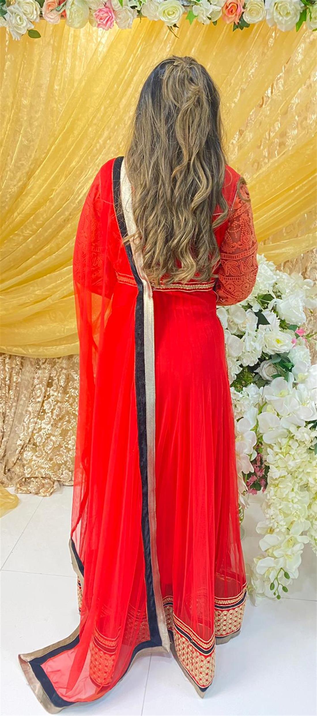 Red Stone Work Net Maxi Bridal Partywear