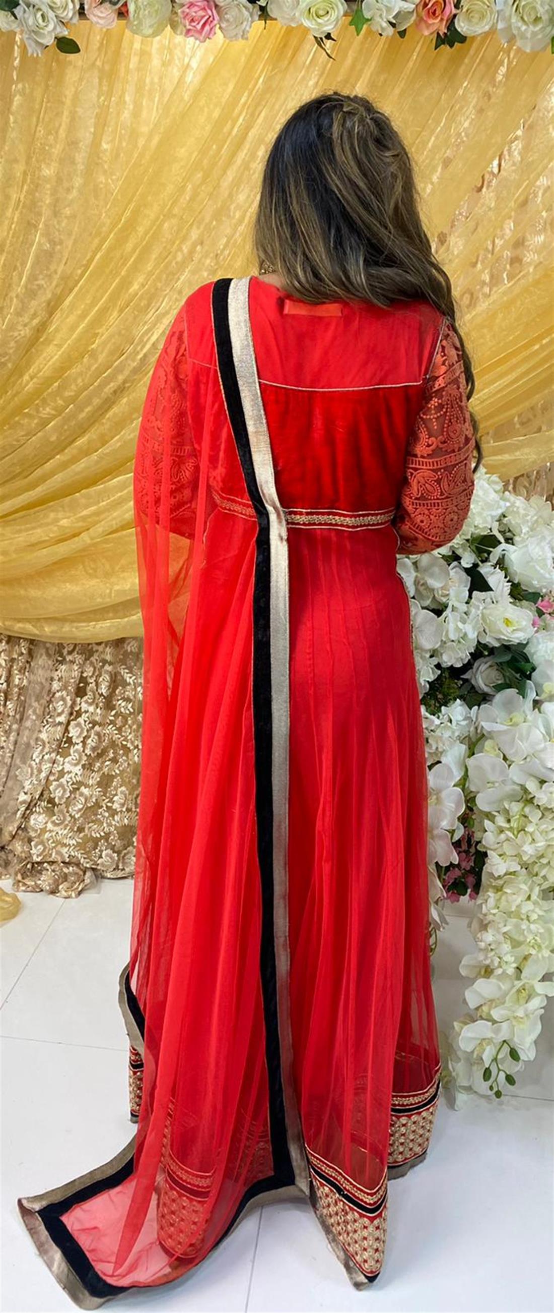 Red Stone Work Net Maxi Bridal Partywear