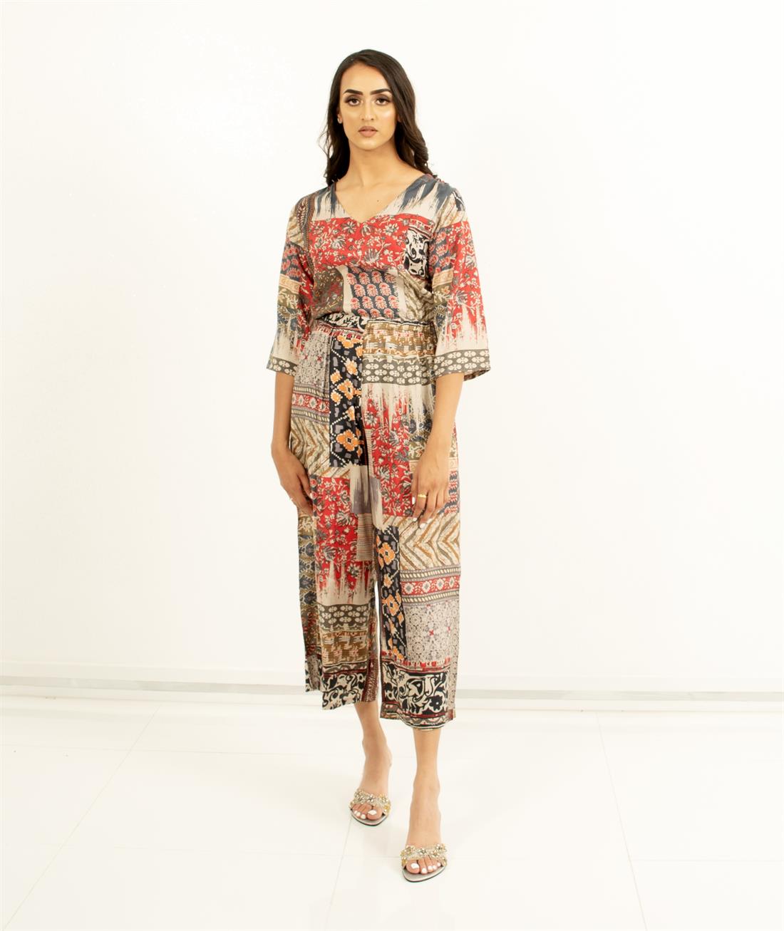 Cream & Multicolour Printed Floral Jumpsuits with Matching Face Mask.