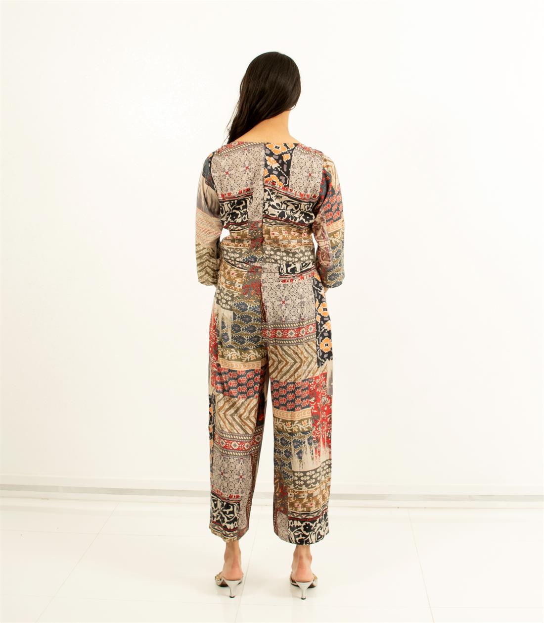 Cream & Multicolour Printed Floral Jumpsuits with Matching Face Mask.