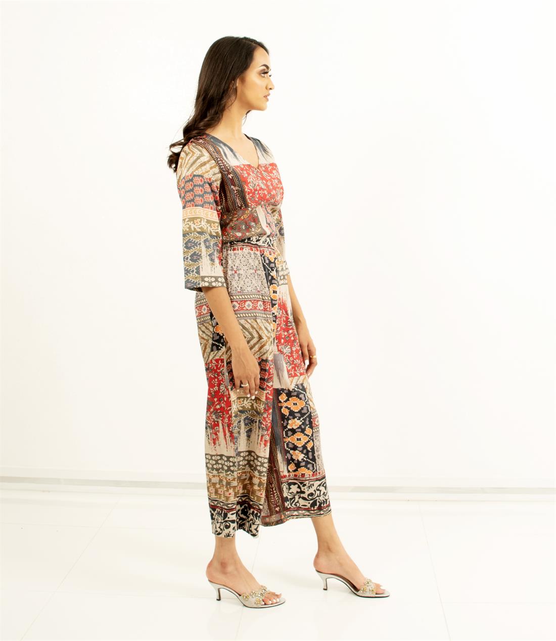 Cream & Multicolour Printed Floral Jumpsuits with Matching Face Mask.