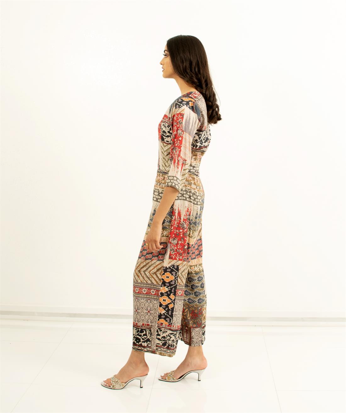 Cream & Multicolour Printed Floral Jumpsuits with Matching Face Mask.