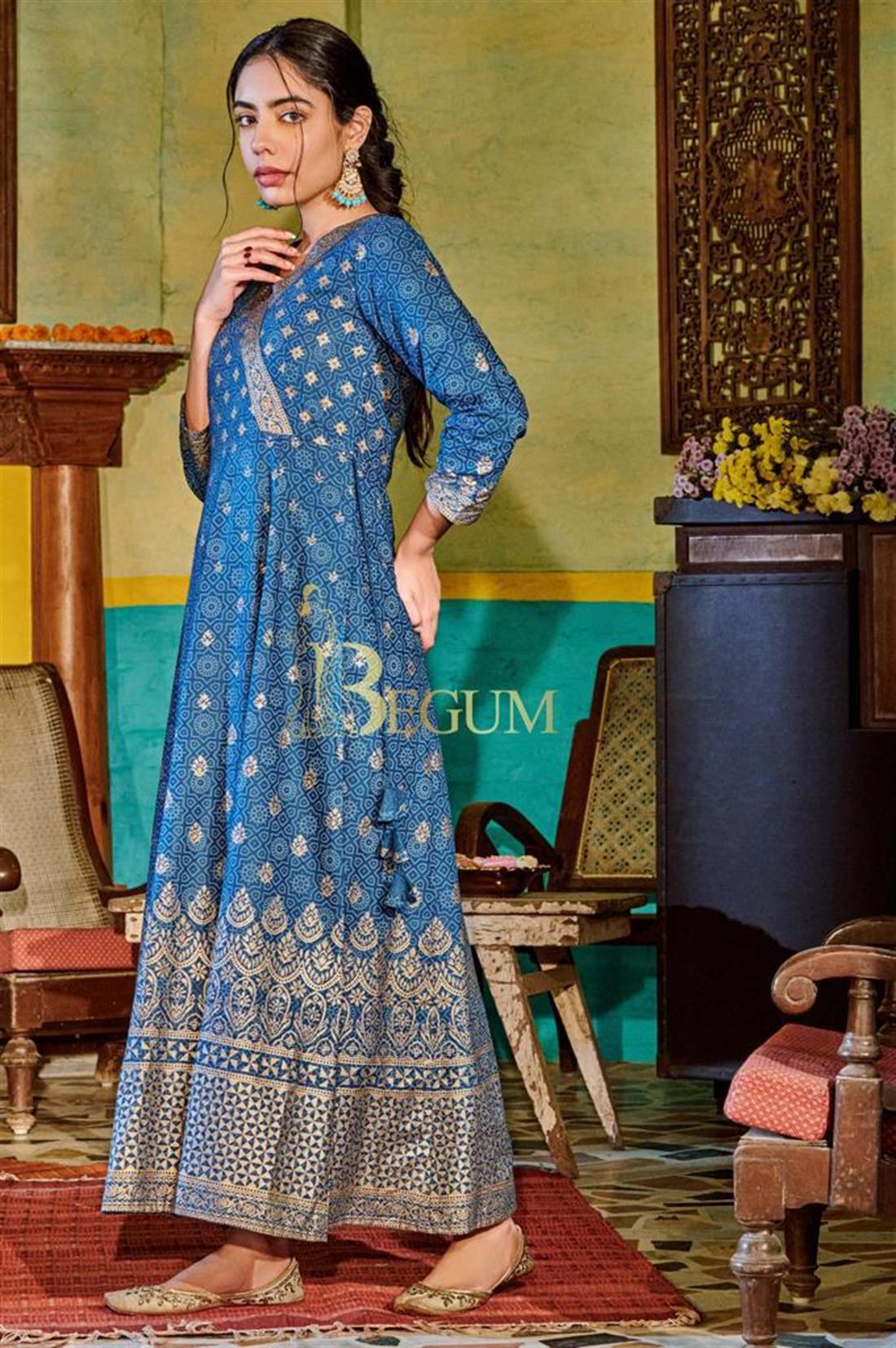 Teal Printed Anarkali Ladies Tunics and Kurta