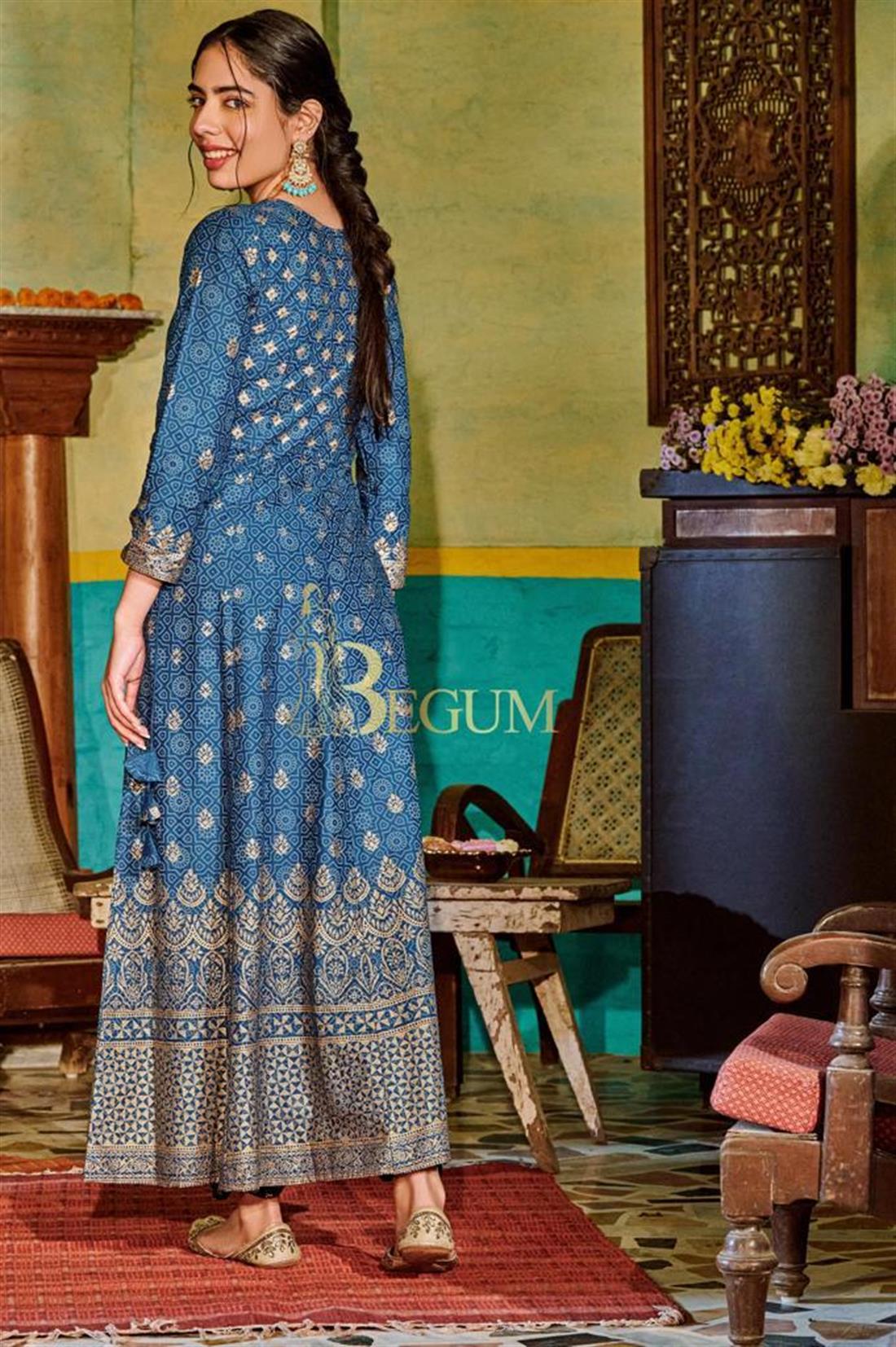 Teal Printed Anarkali Ladies Tunics and Kurta