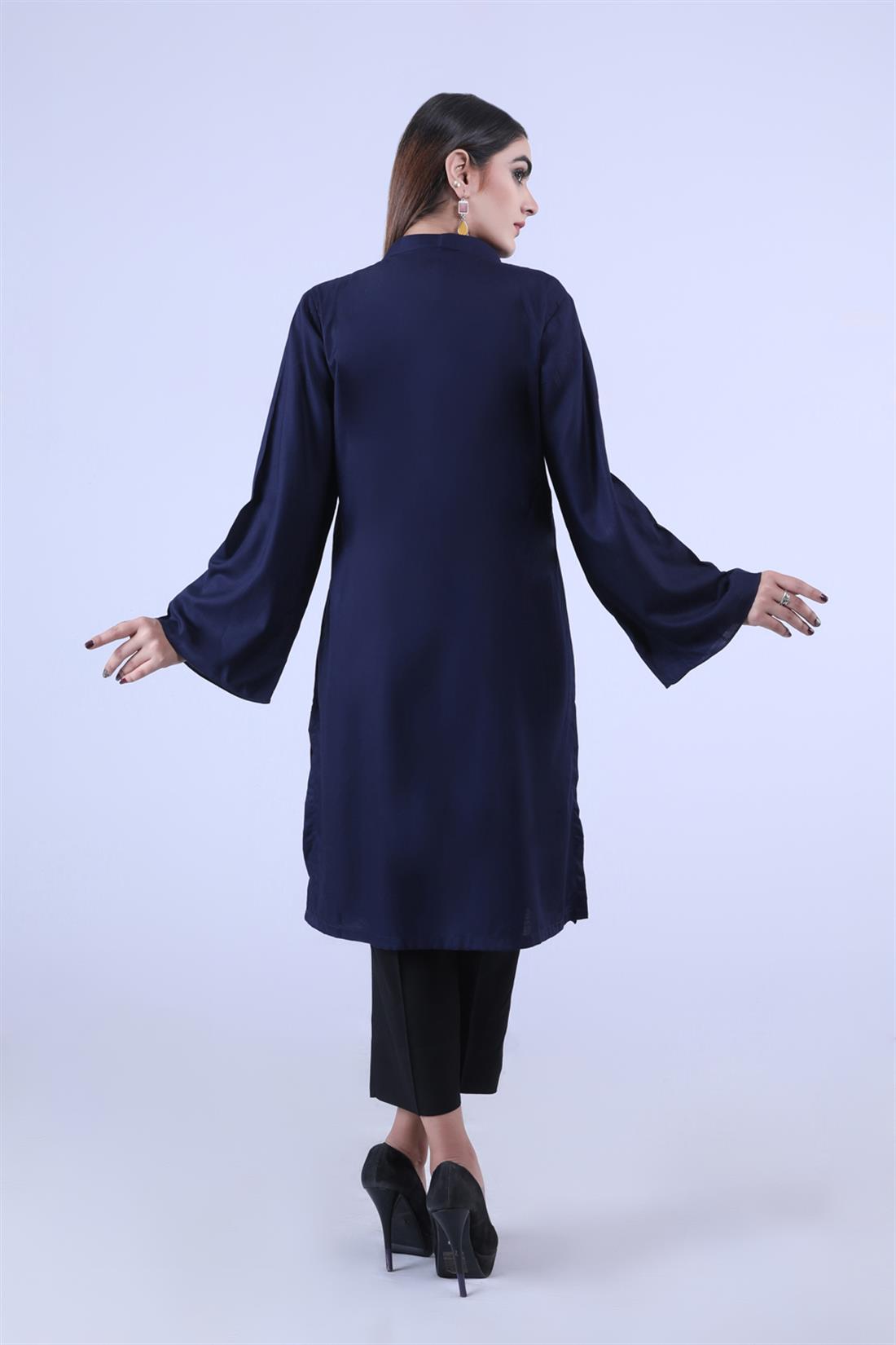Navy Embroidered Linen Ladies Tunics and Kurta