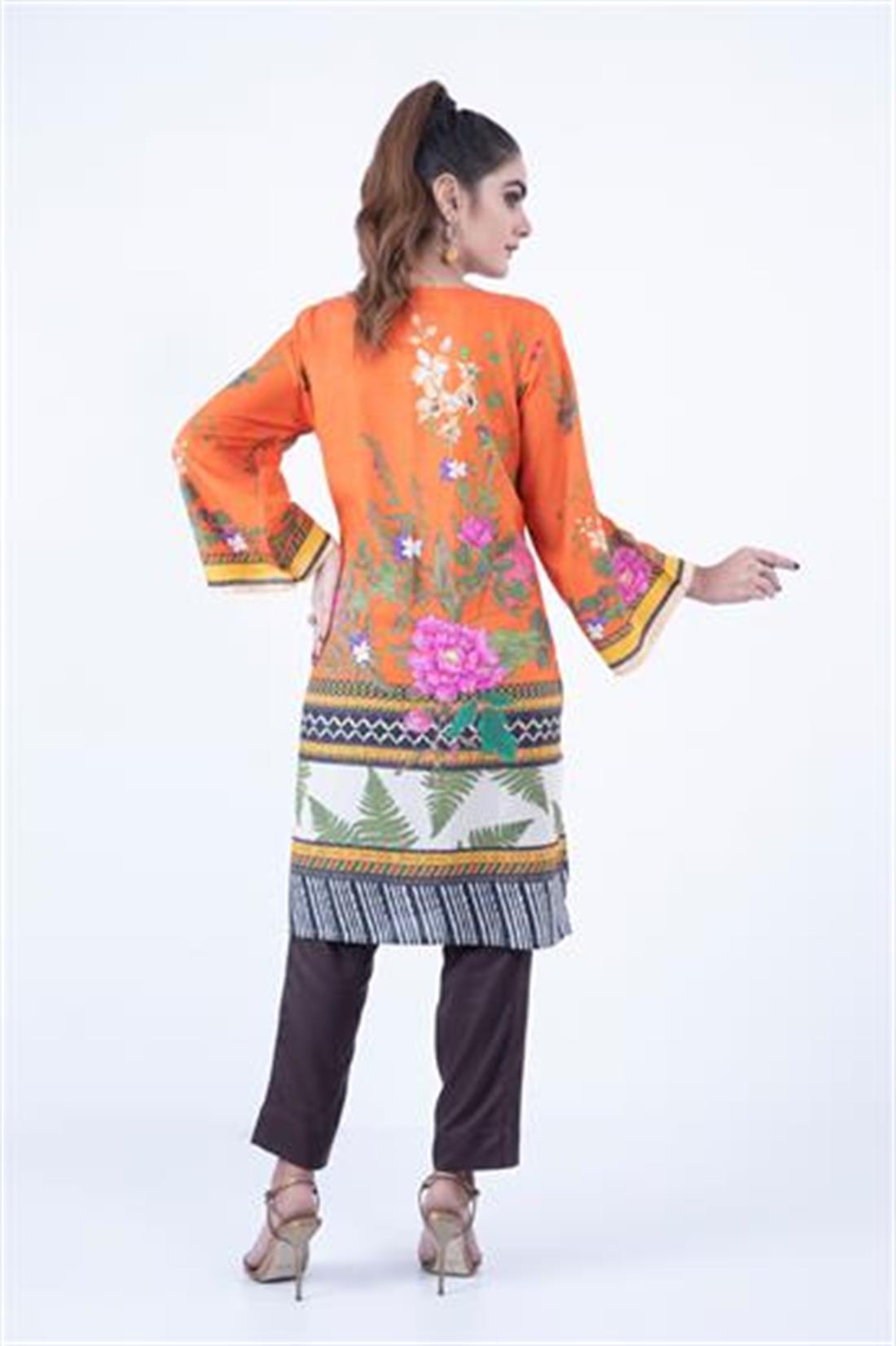 Skin & Orange Skin/Orange Digital Printed Readymade Khaddar Kurta