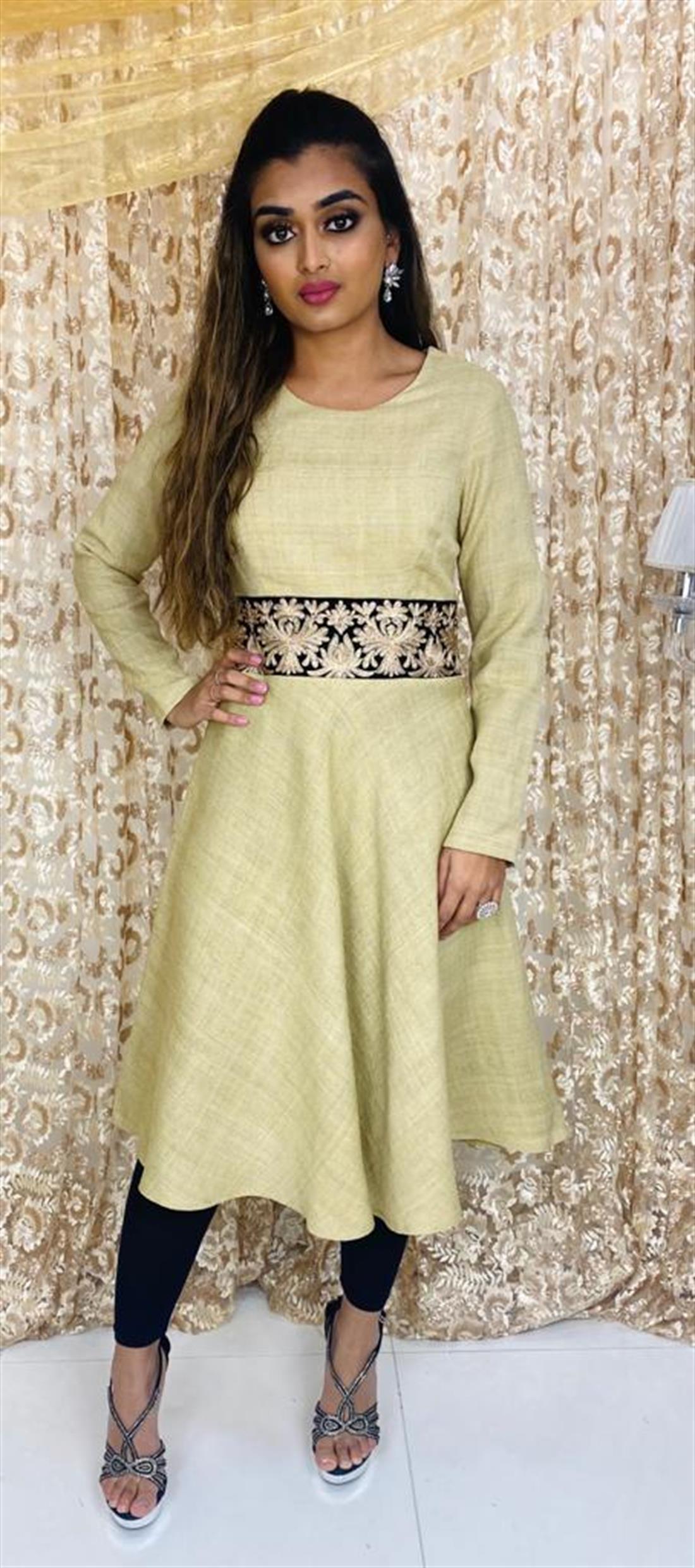 Gold & Black Velvet Gold/Black Embroidered Khaddar Fabric Frock & Diam