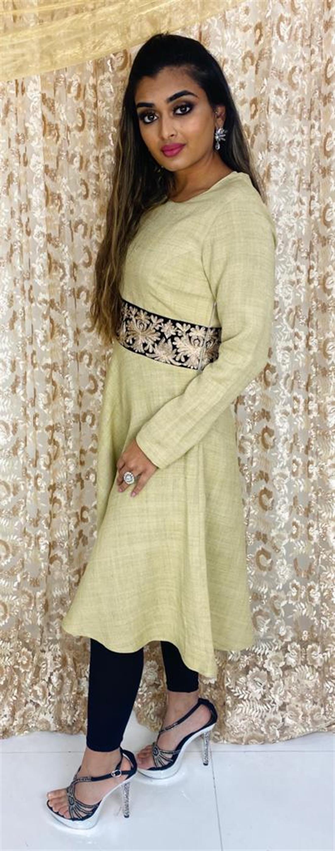 Gold & Black Velvet Gold/Black Embroidered Khaddar Fabric Frock & Diam