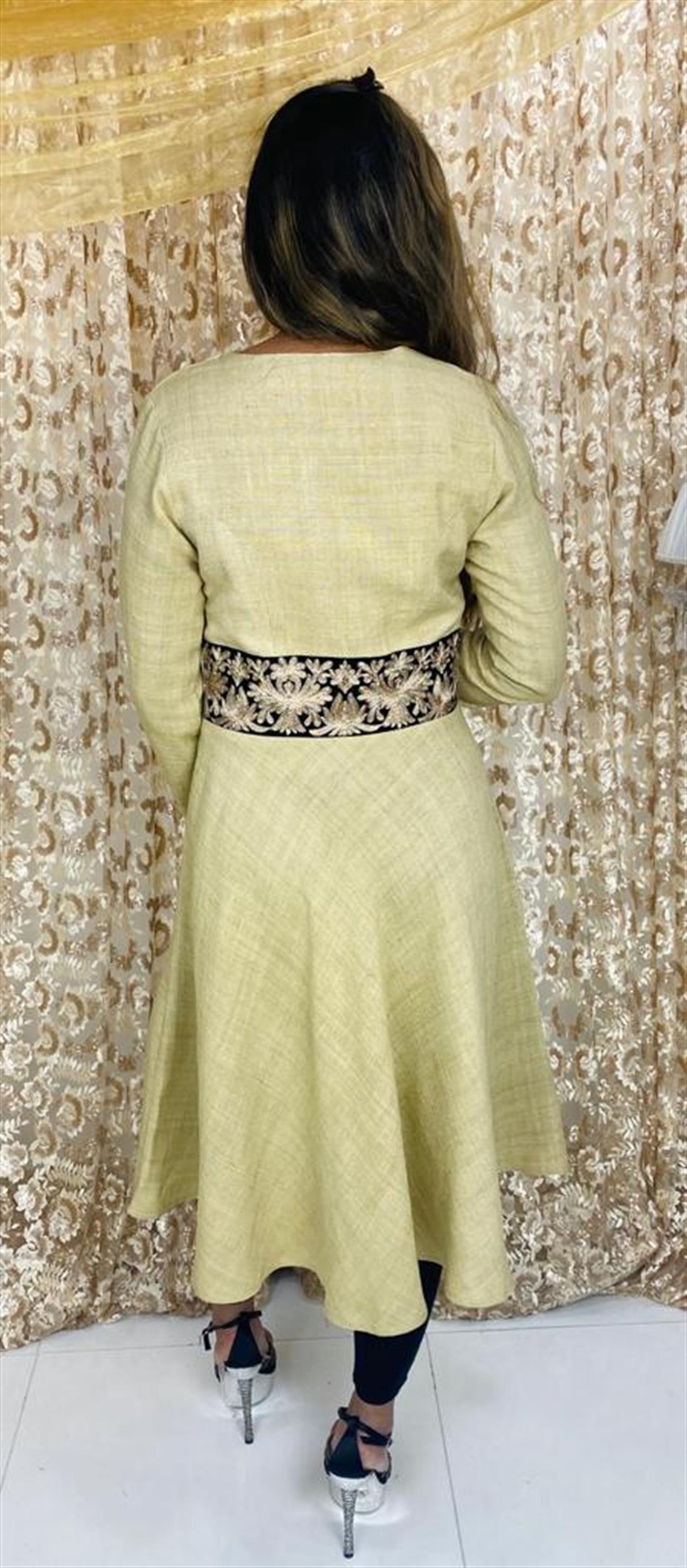 Gold & Black Velvet Gold/Black Embroidered Khaddar Fabric Frock & Diam