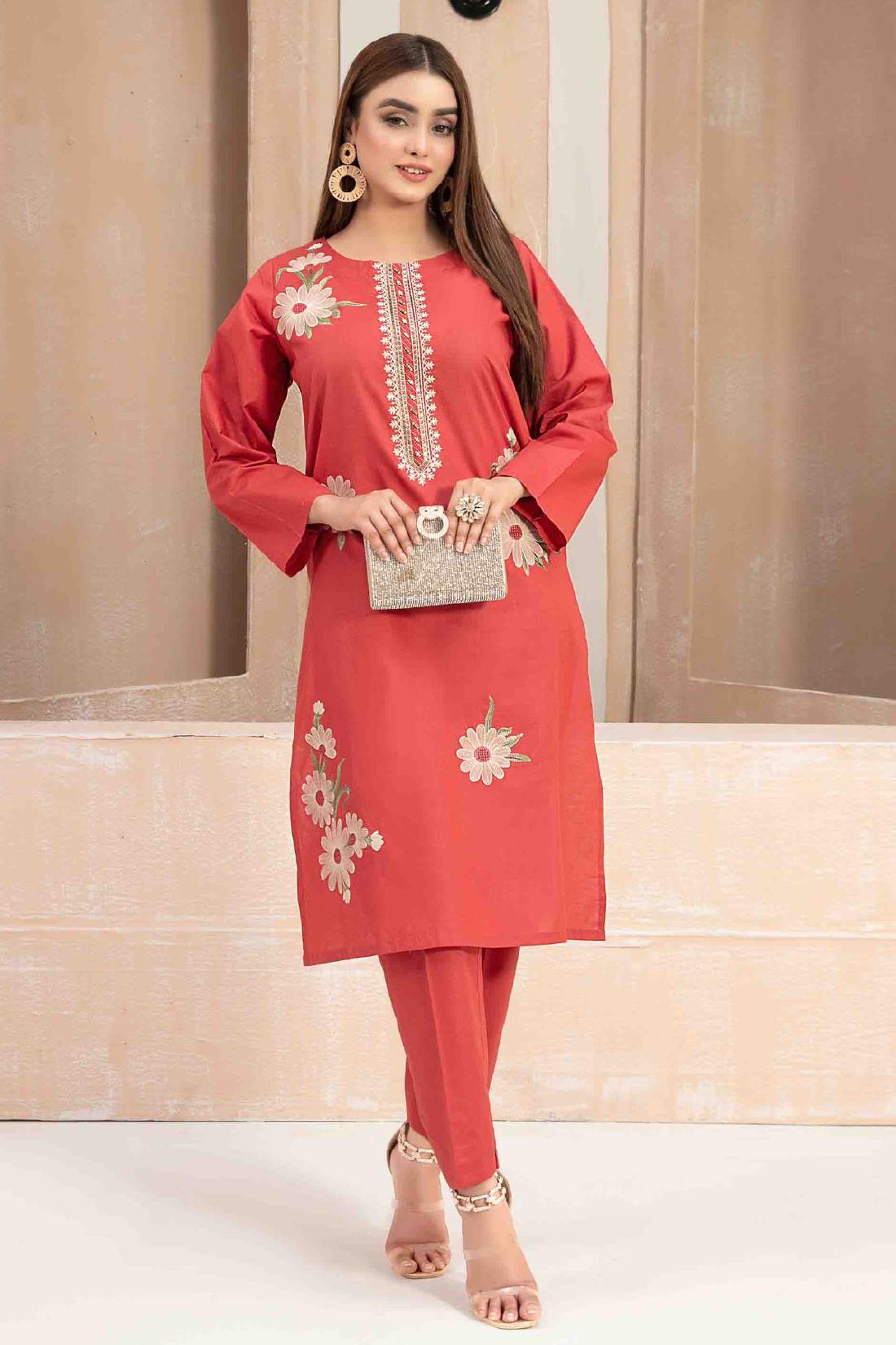 Coral Pink Cotton Beautiful 2 Piece Suit