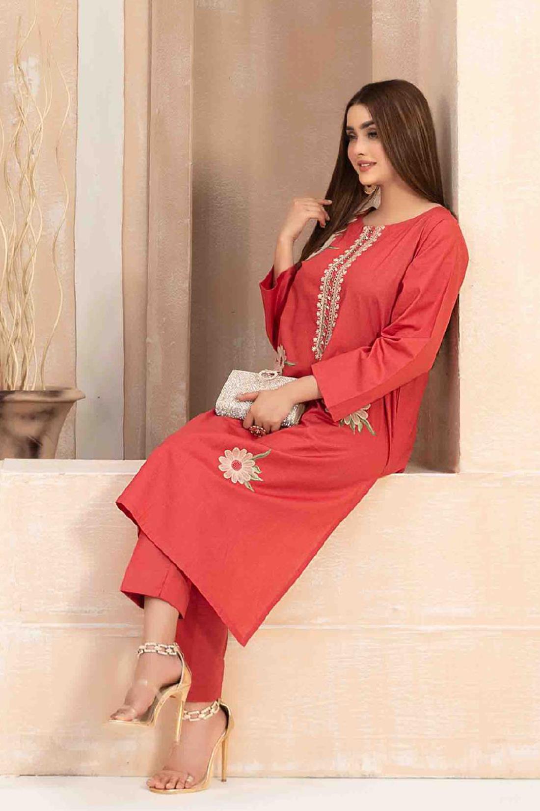 Coral Pink Cotton Beautiful 2 Piece Suit