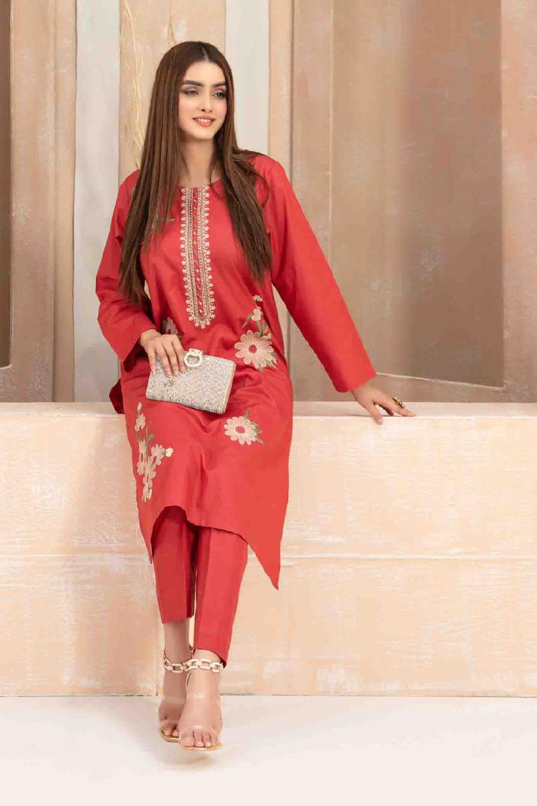 Coral Pink Cotton Beautiful 2 Piece Suit