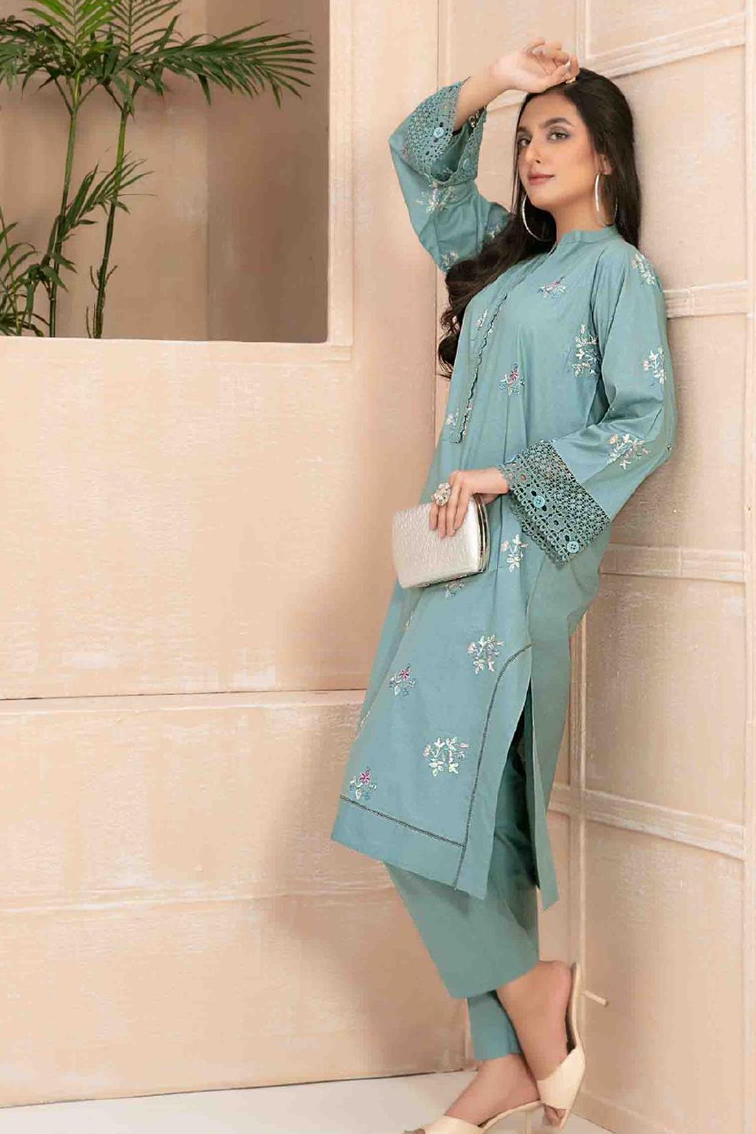 Light Green Beautiful Cotton 2 Piece Suit.