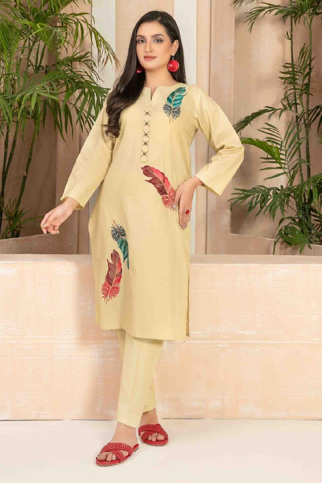 Beige & Green Beautiful Cotton 2 Piece Suit