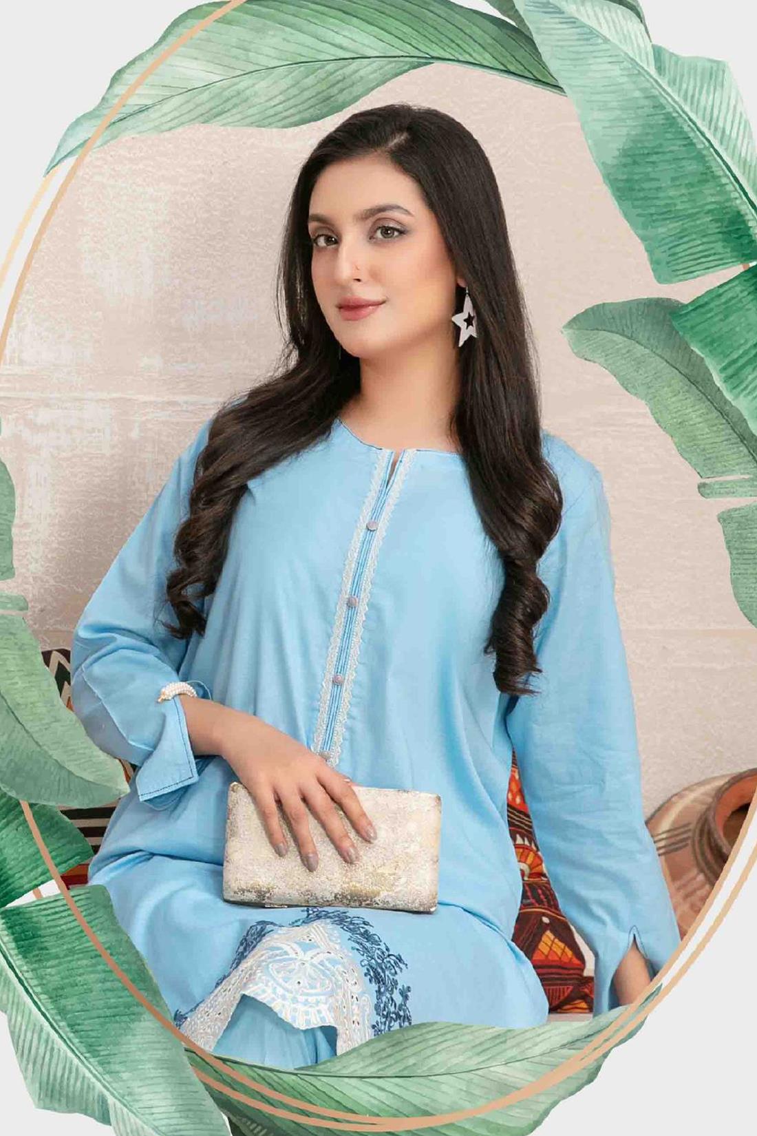Light Blue Beautiful Cotton 2 Piece Suit.