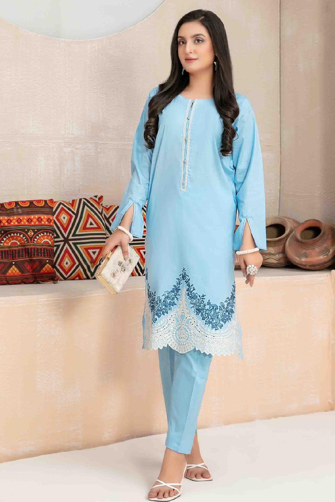 Light Blue Beautiful Cotton 2 Piece Suit.
