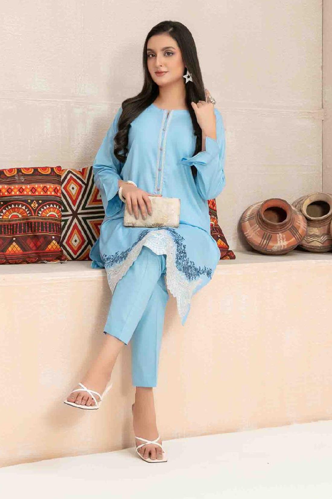 Light Blue Beautiful Cotton 2 Piece Suit.