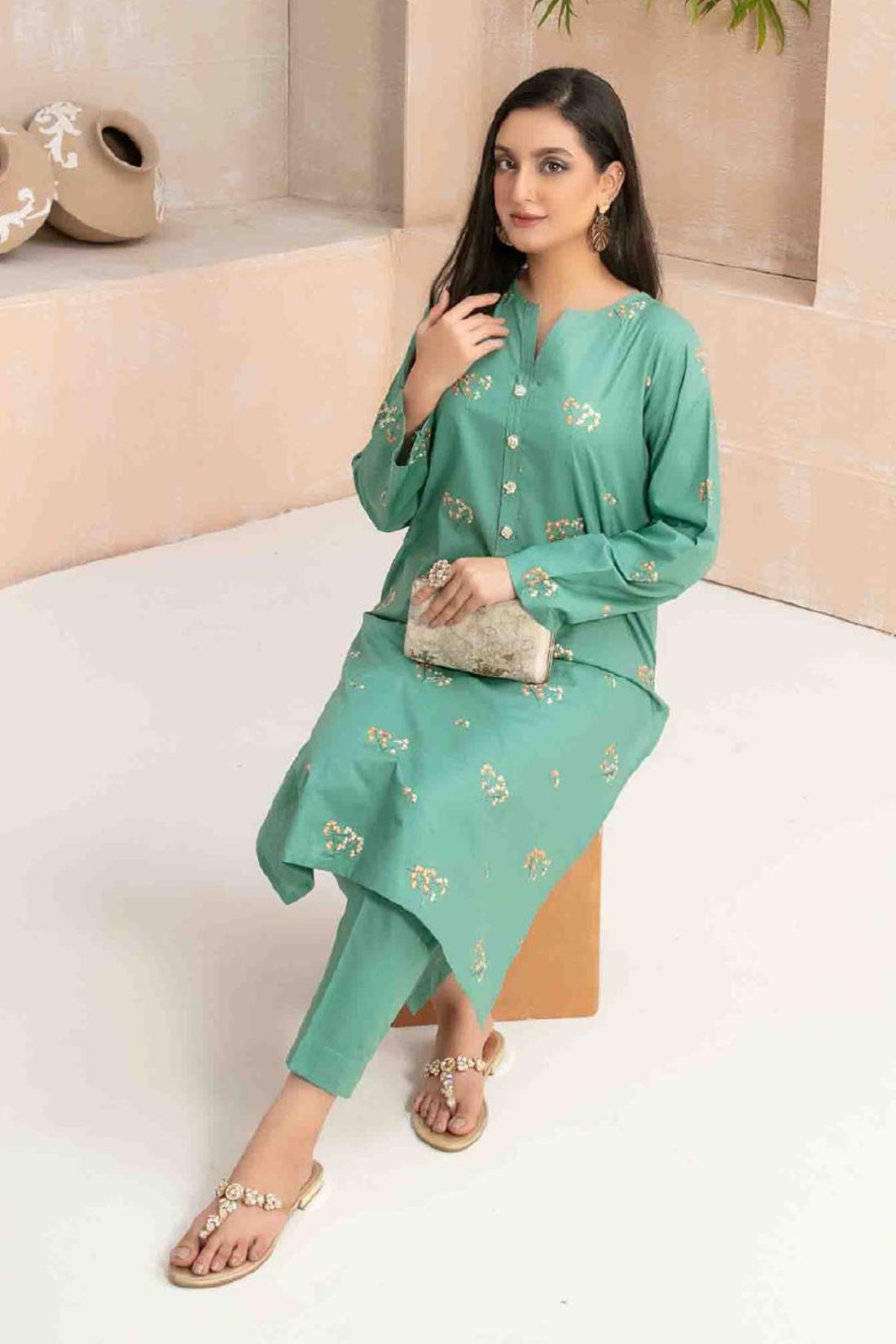 Sage Green Beautiful Cotton 2 Piece Suit.