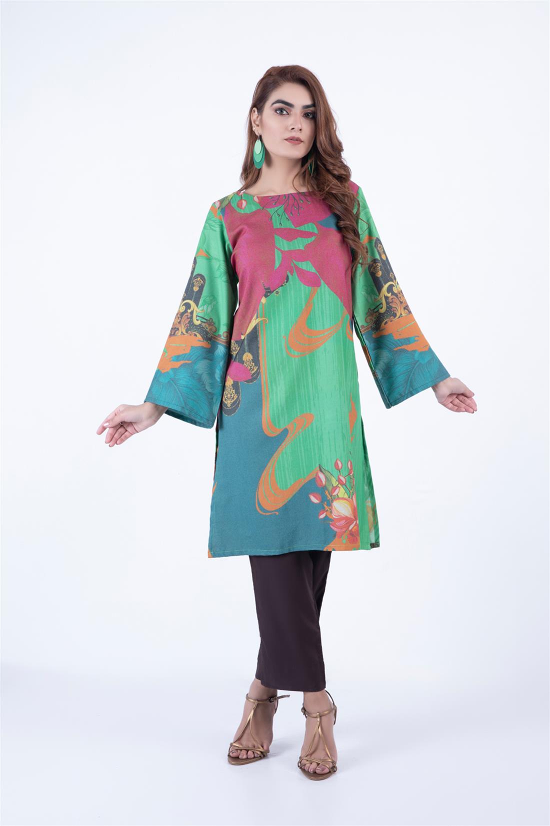 Magenta & Green WINTER COLLECTION: Digital Printed Khaddar Kurta.