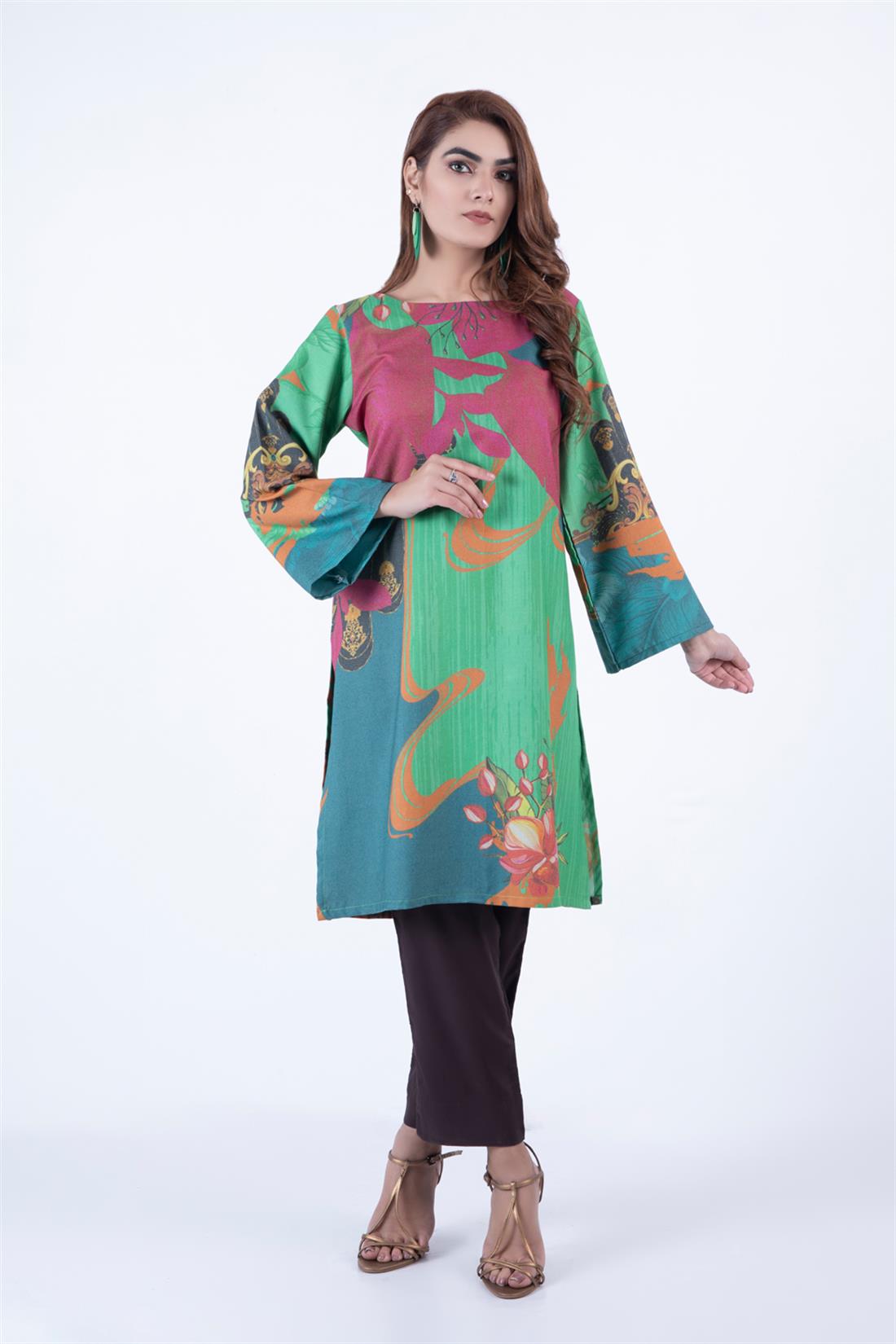 Magenta & Green WINTER COLLECTION: Digital Printed Khaddar Kurta.