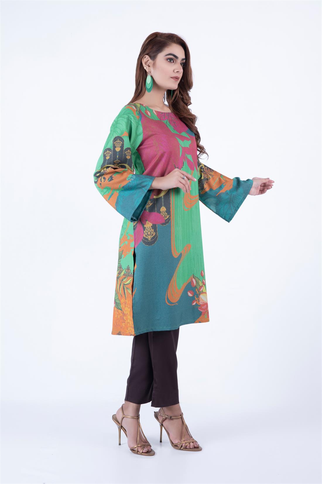 Magenta & Green WINTER COLLECTION: Digital Printed Khaddar Kurta.