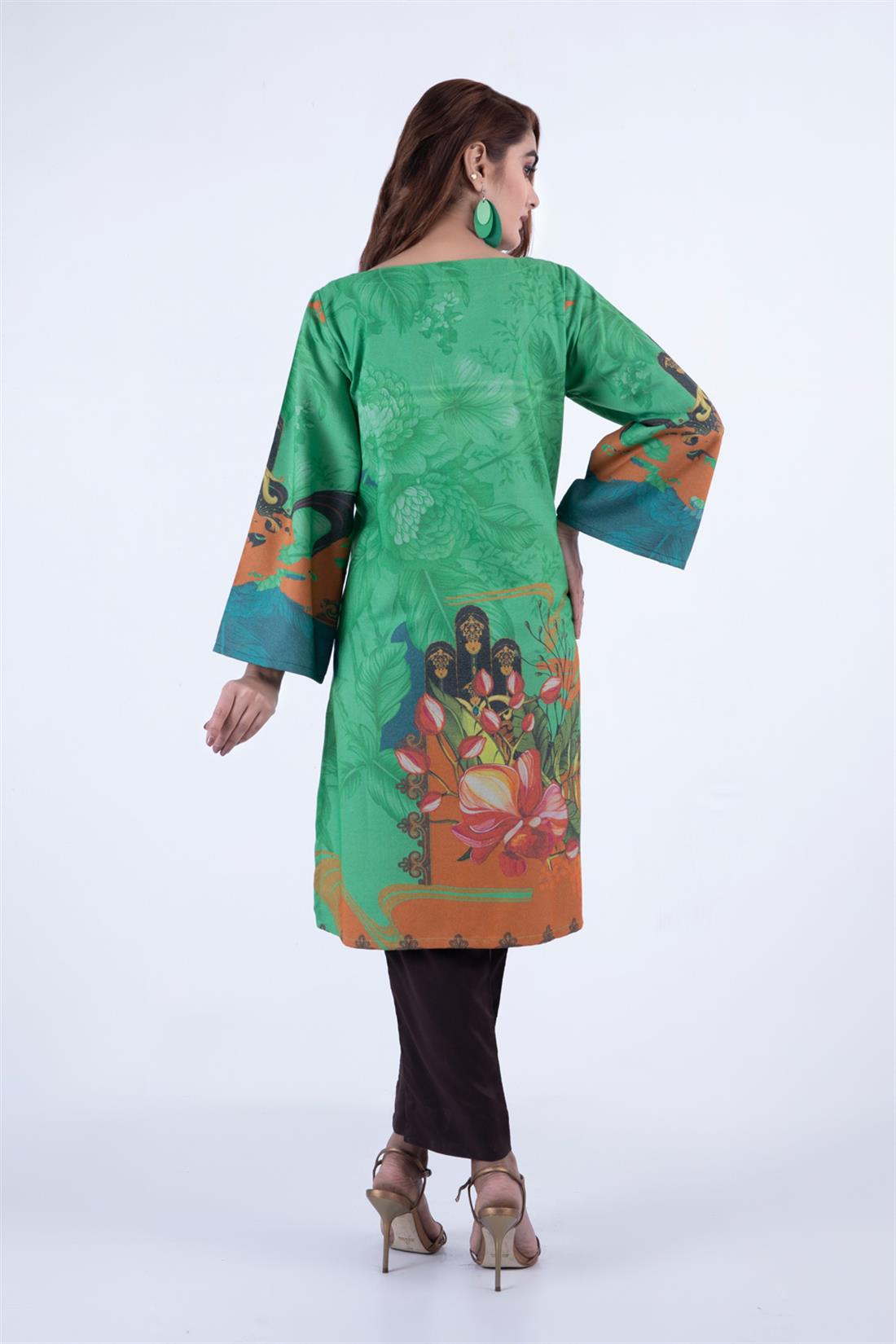 Magenta & Green WINTER COLLECTION: Digital Printed Khaddar Kurta.