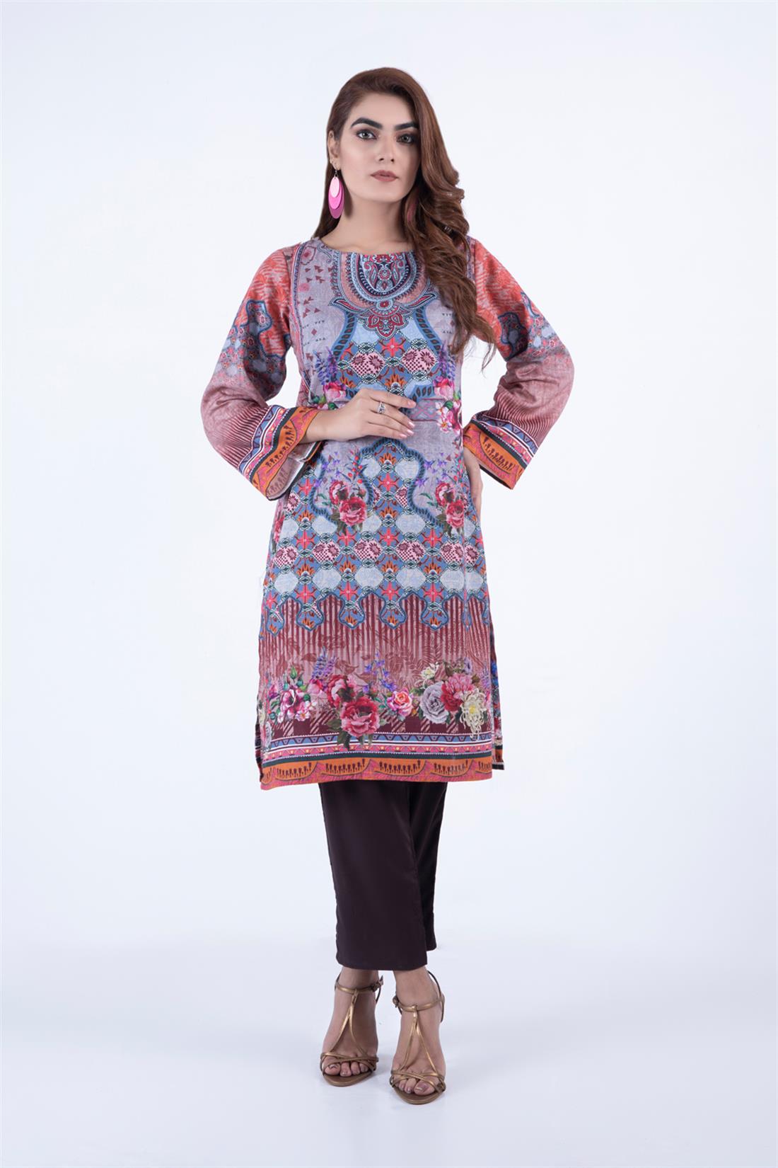 Dusty Grey Readymade Digital Printed Khaddar Kurta