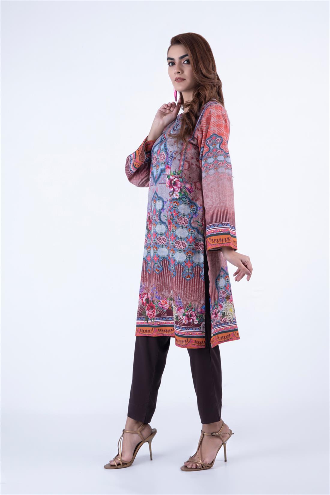 Dusty Grey Readymade Digital Printed Khaddar Kurta