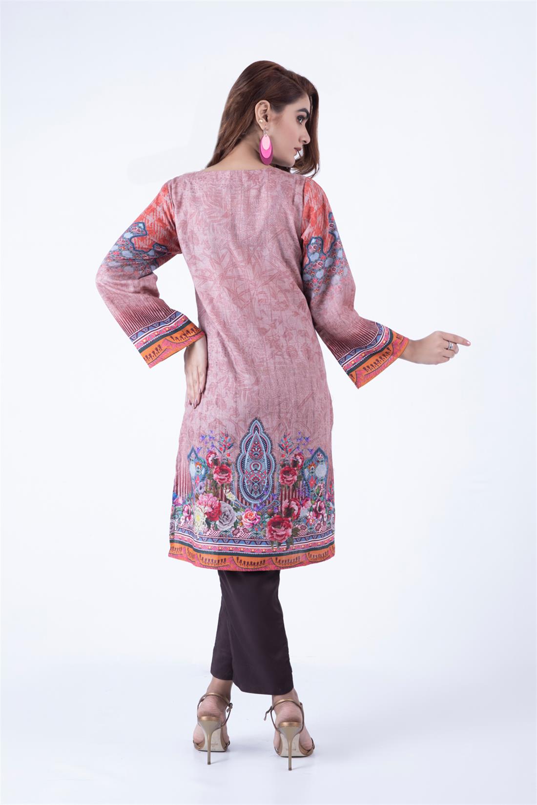 Dusty Grey Readymade Digital Printed Khaddar Kurta