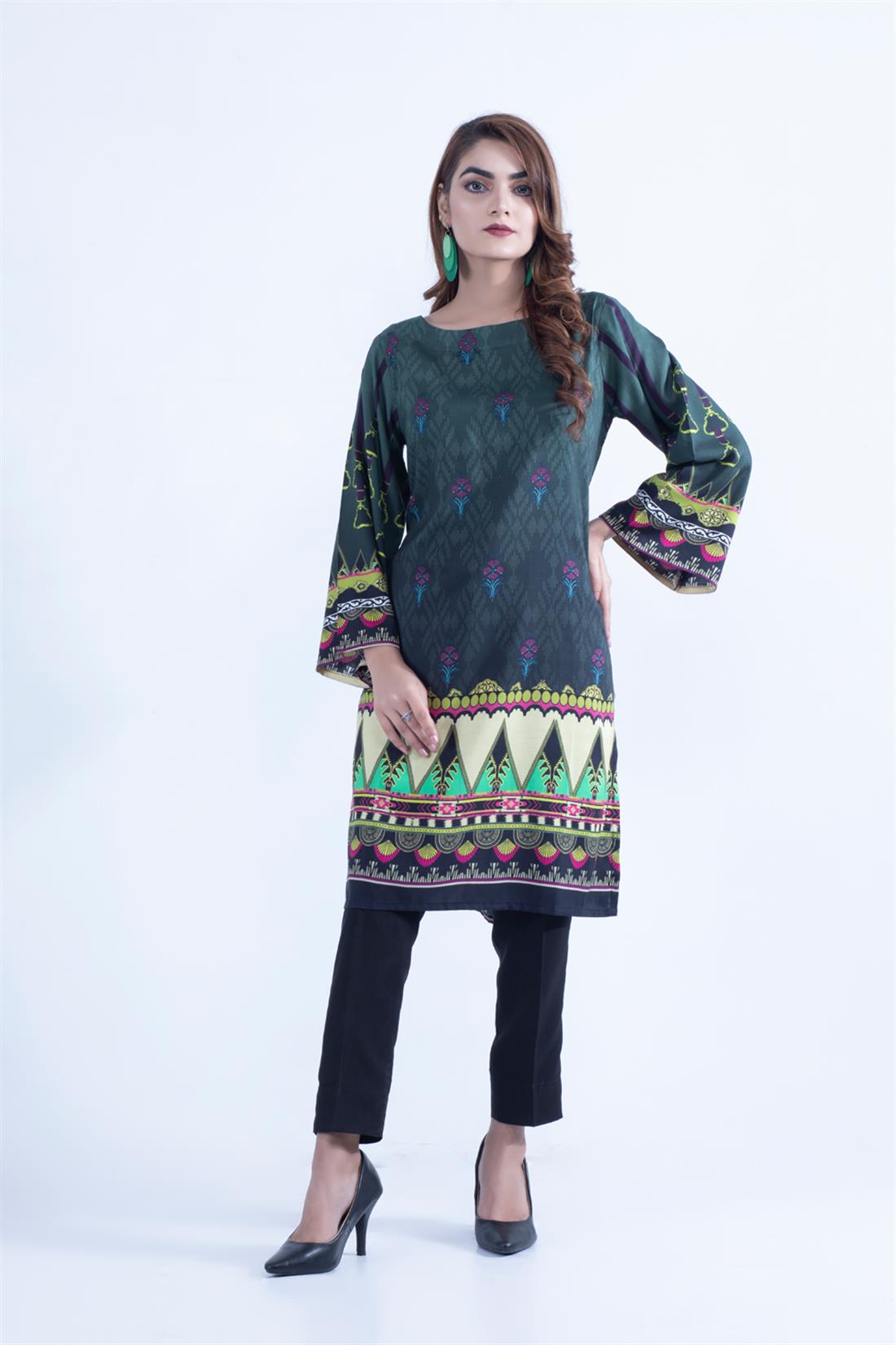 Dark Green WINTER COLLECTION: Viscose Digital Printed Kurta.