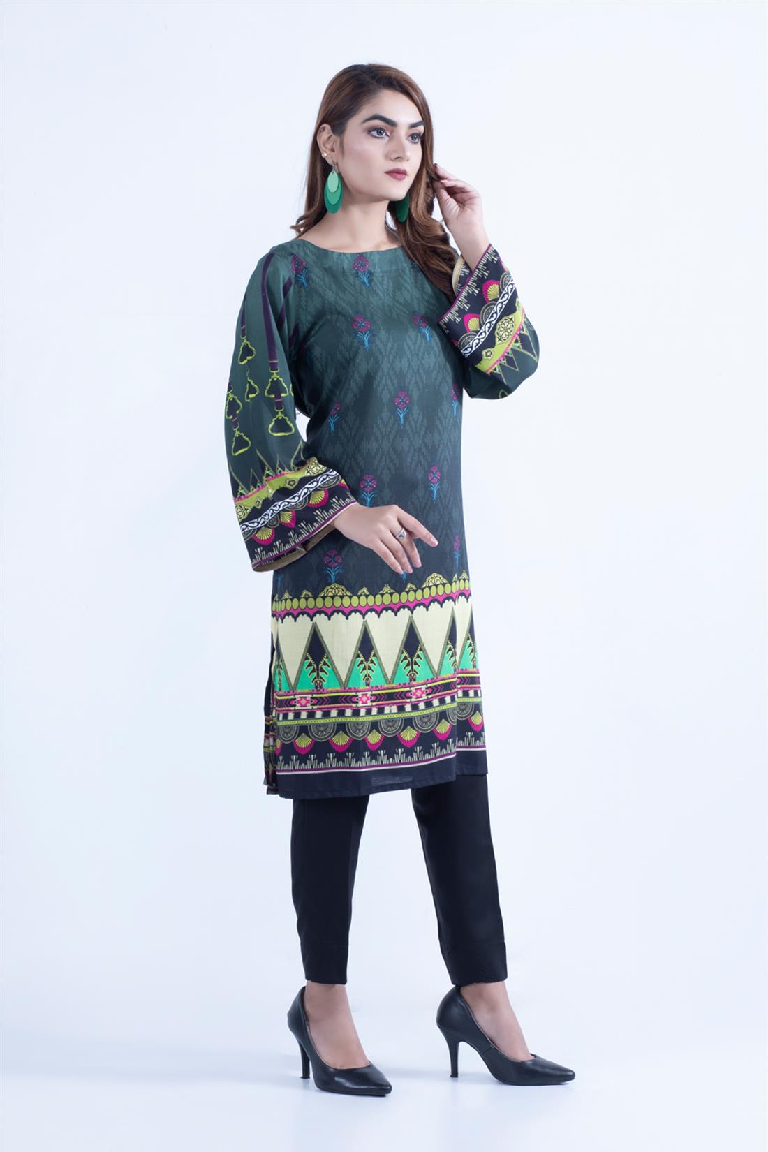 Dark Green WINTER COLLECTION: Viscose Digital Printed Kurta.