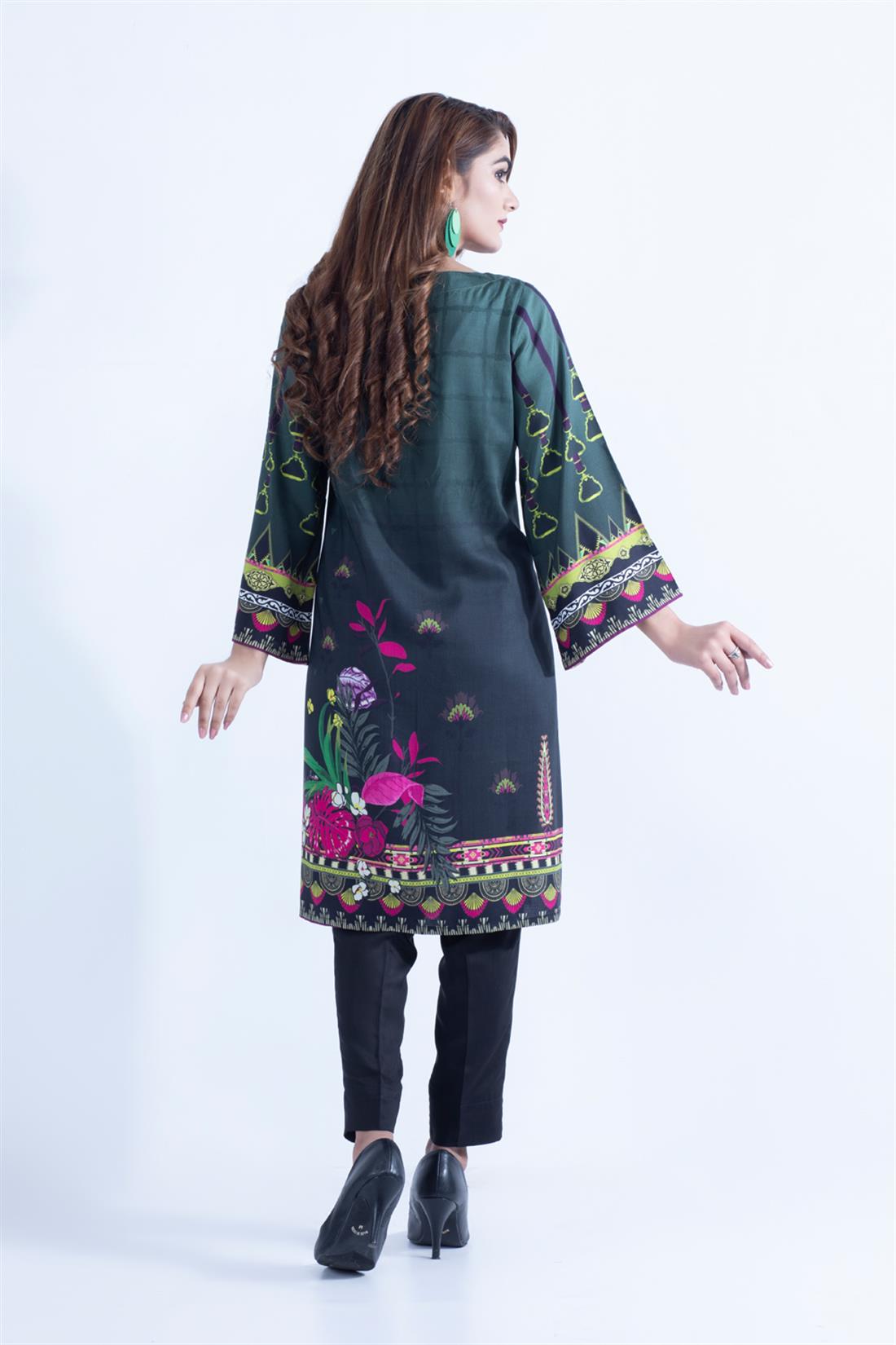 Dark Green WINTER COLLECTION: Viscose Digital Printed Kurta.