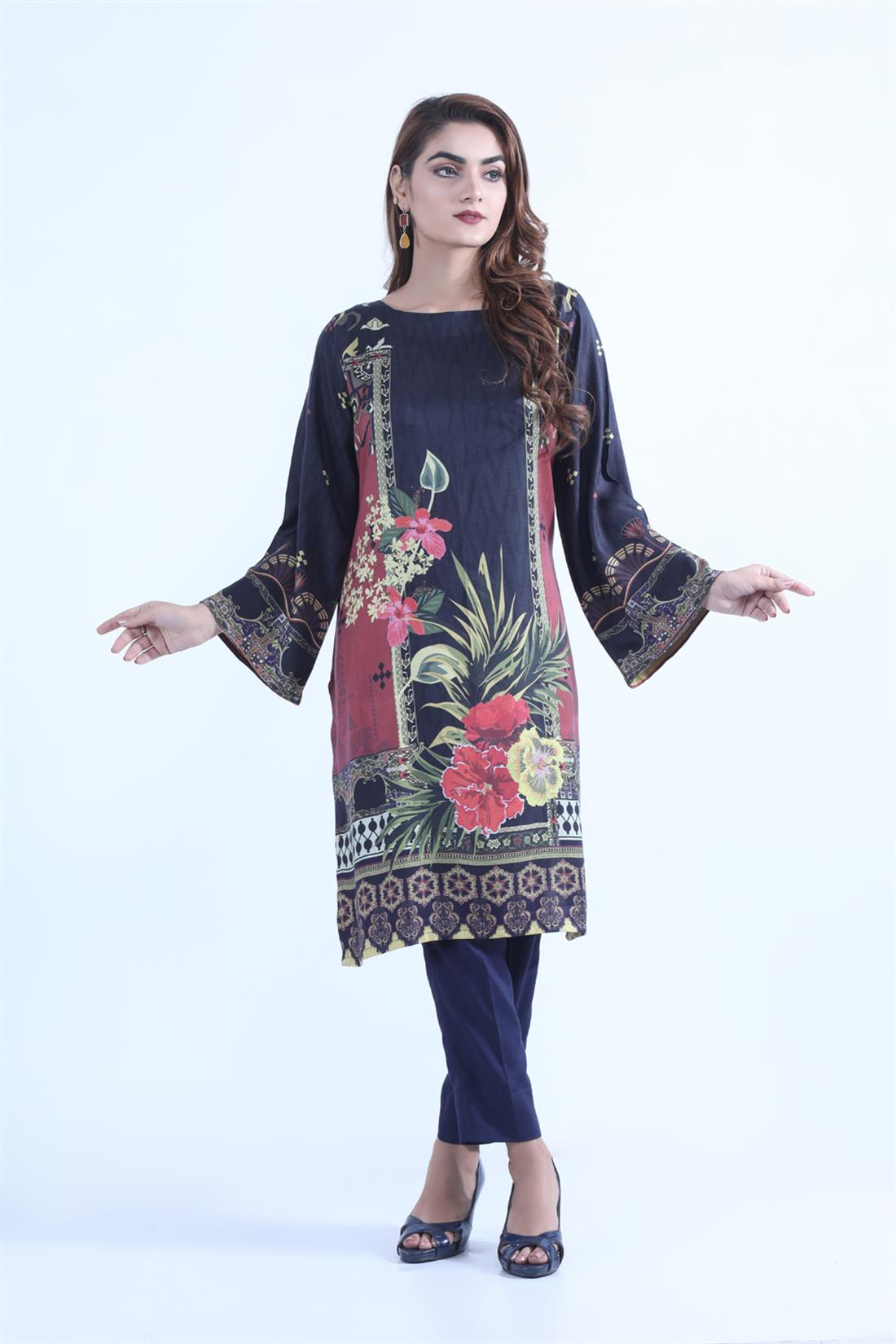 Dark Navy WINTER COLLECTION: Viscose Digital Printed Kurta.