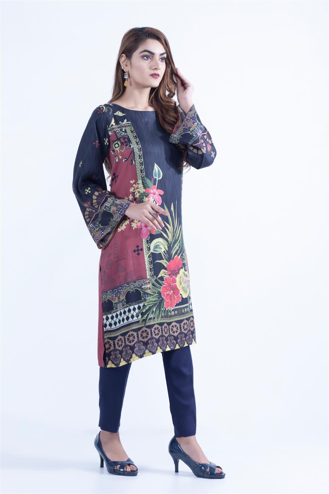 Dark Navy WINTER COLLECTION: Viscose Digital Printed Kurta.