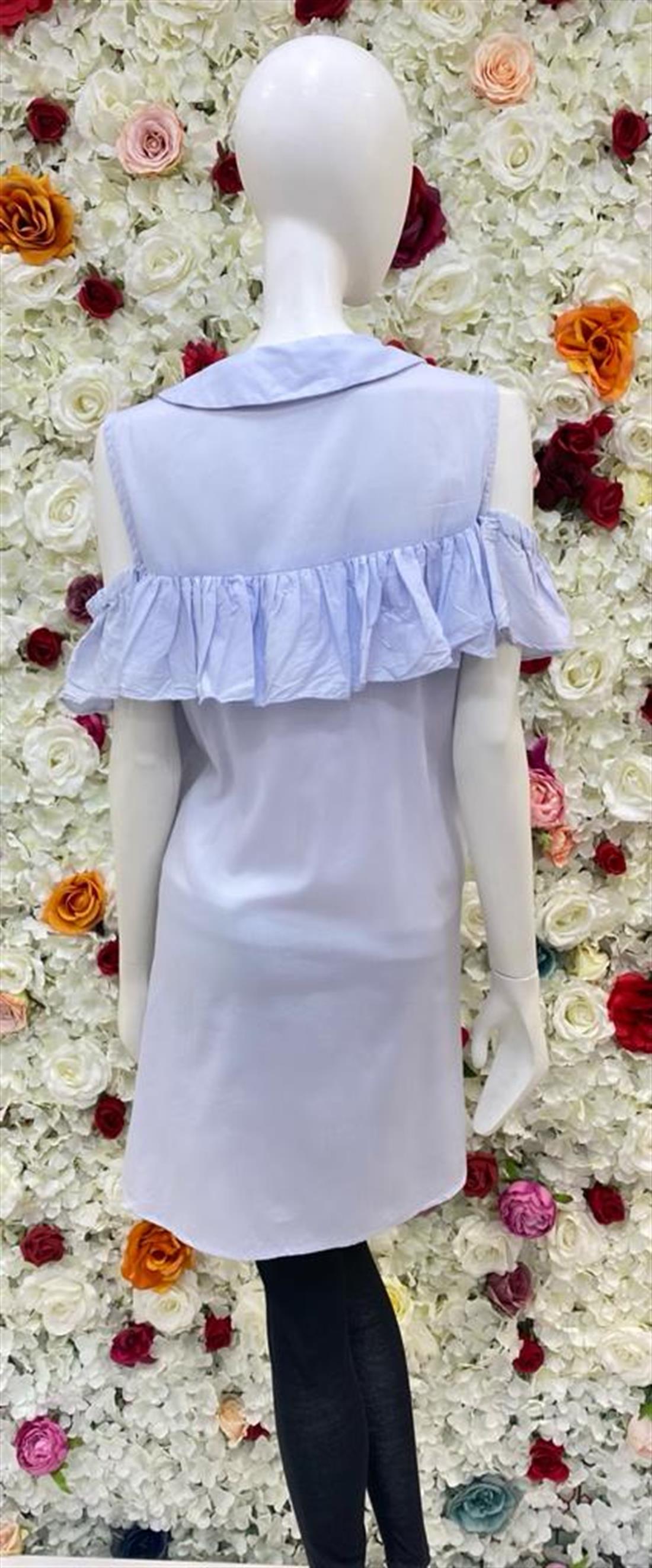Light Blue Frock Style Kurta with Off Shoulder Frills