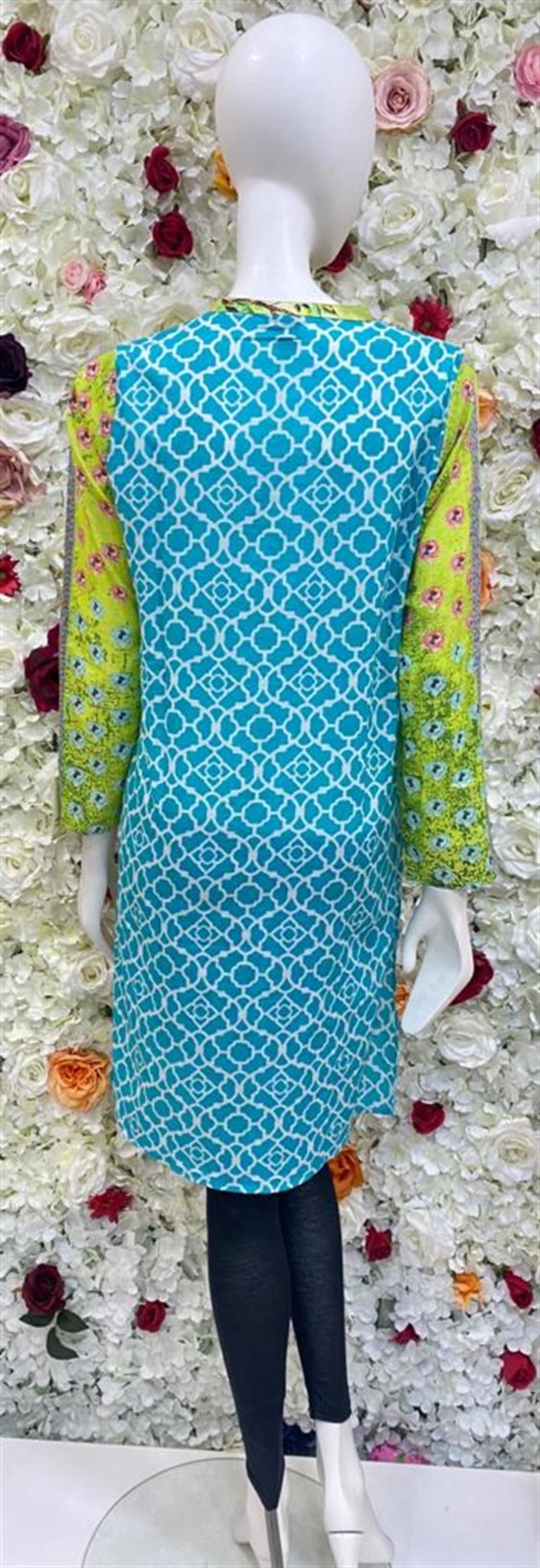 Lime Green Digital Printed Cotton Straight Kameez