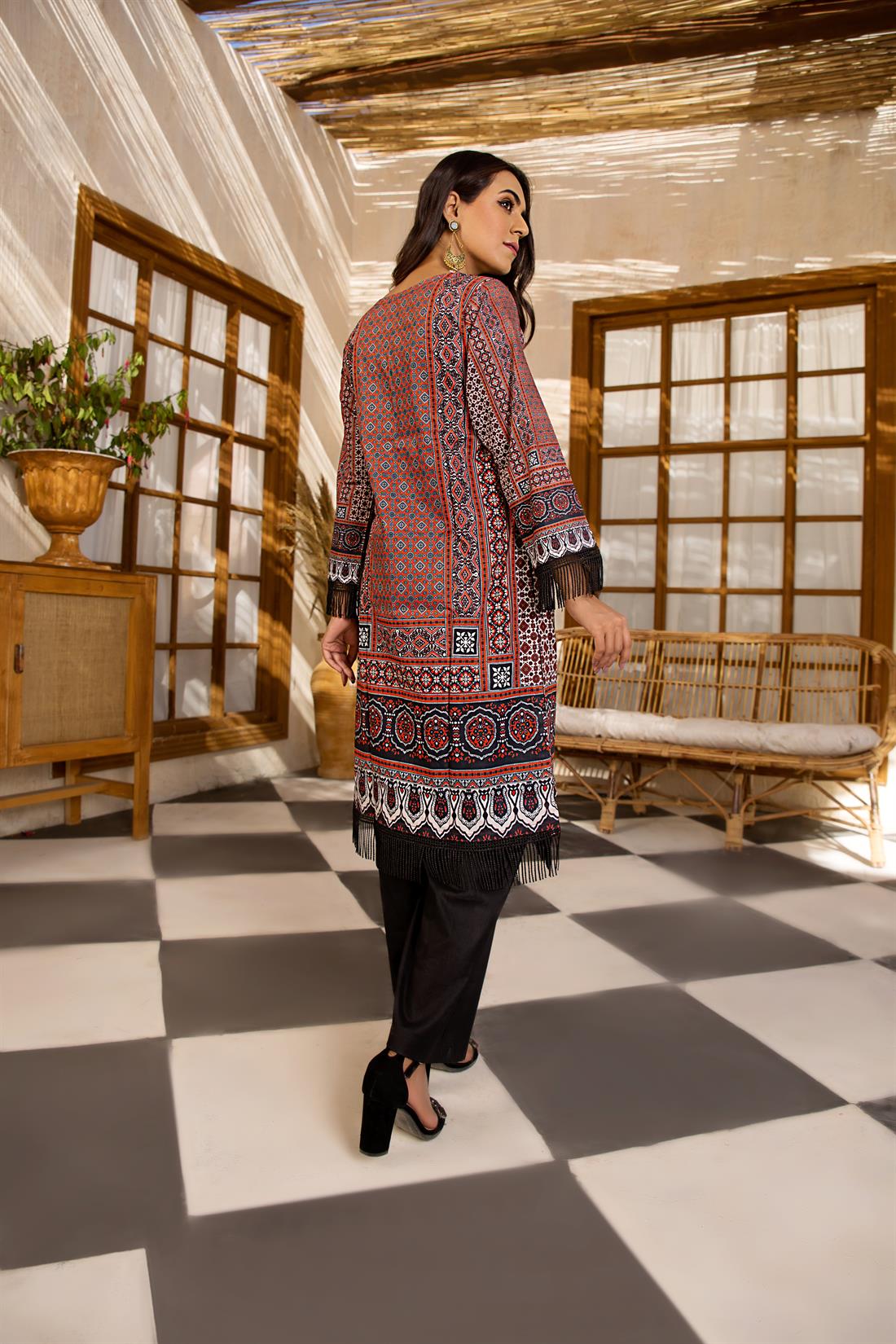 White & Maroon White/Maroon 1 PC Digital Printed Readymade Kurta